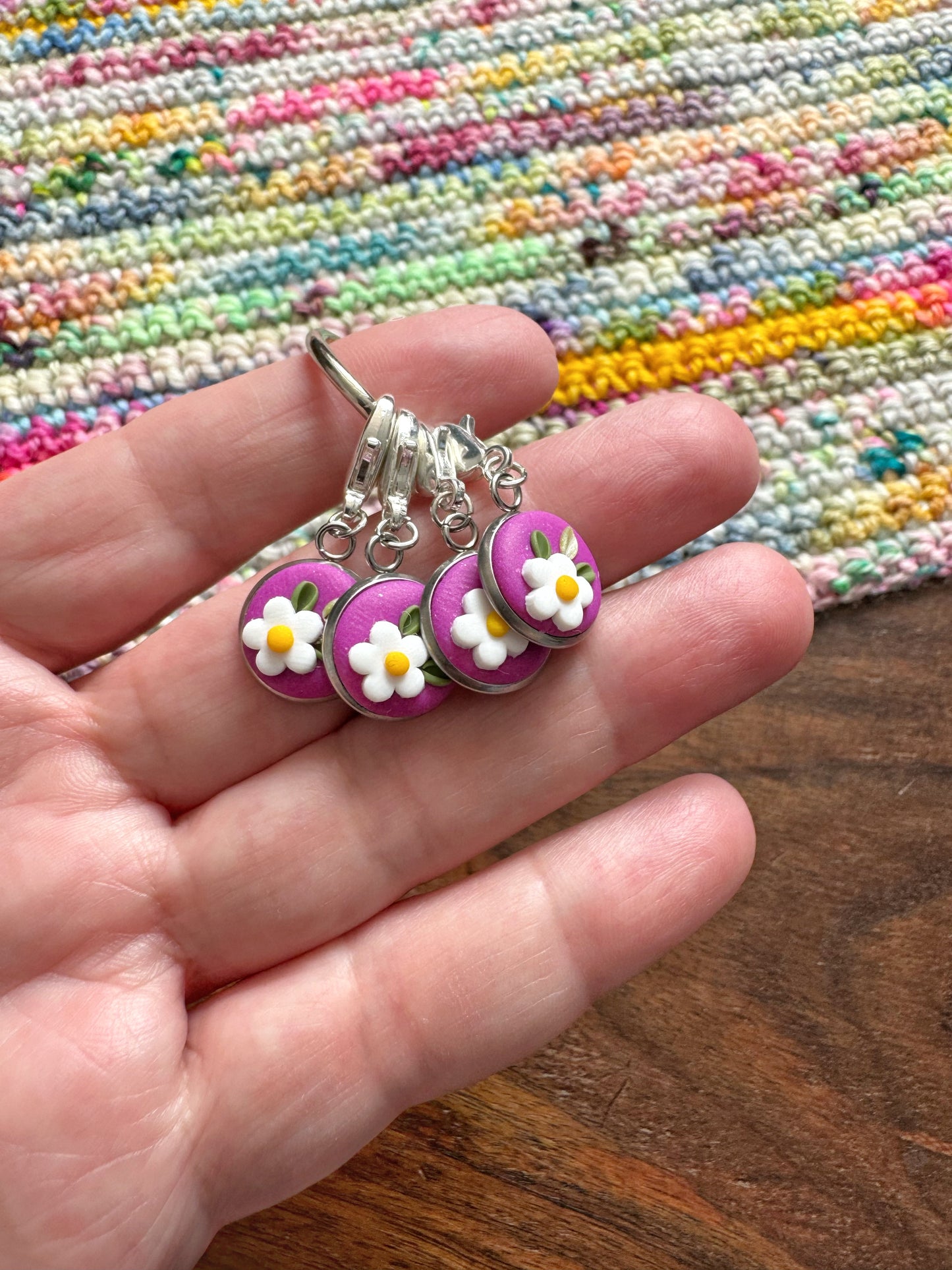 Fuchsia Flower Progress Keepers, Stitch Markers for Knitting and Crochet