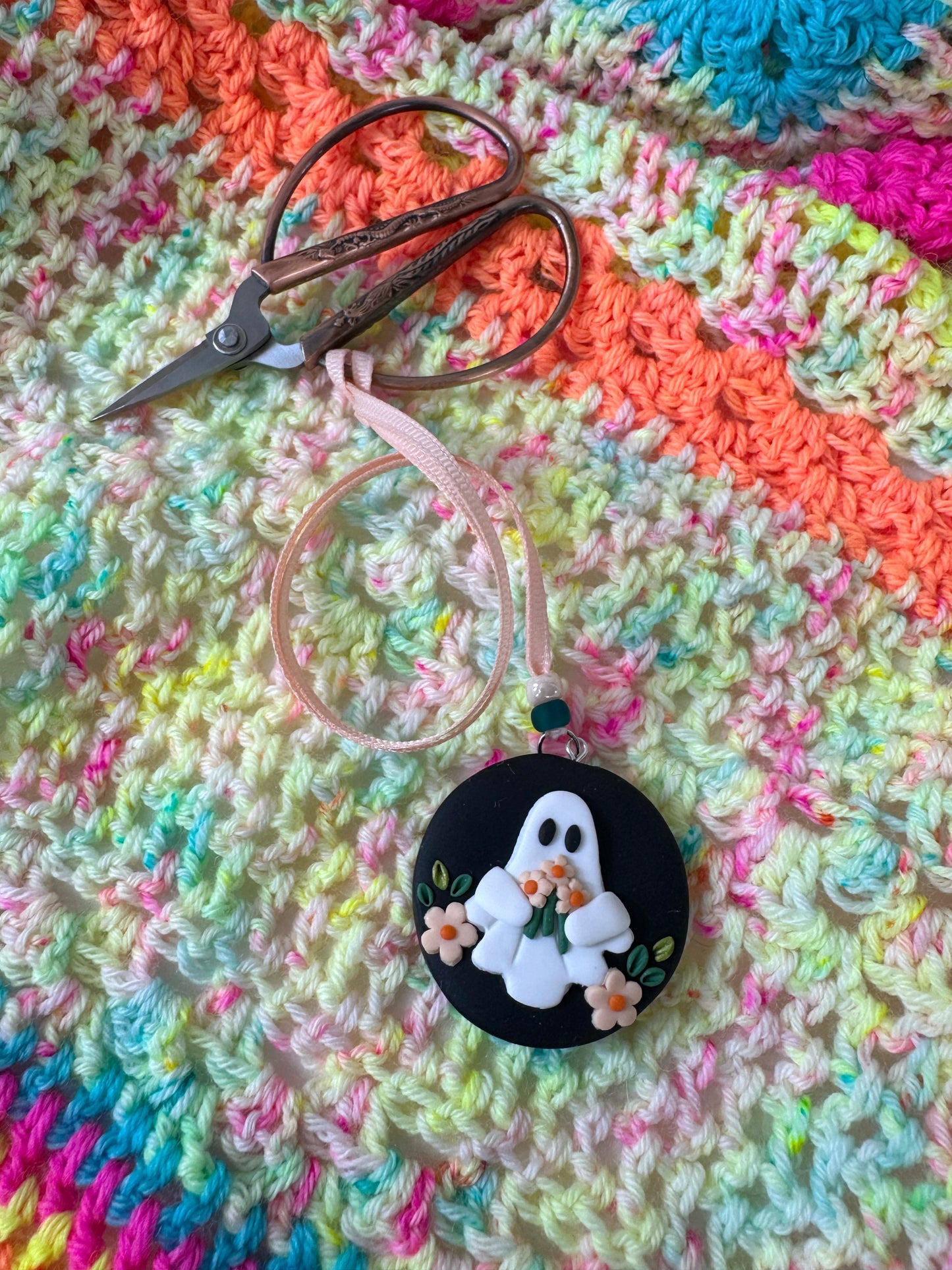 Flower Ghost Polymer Clay Scissor Fob