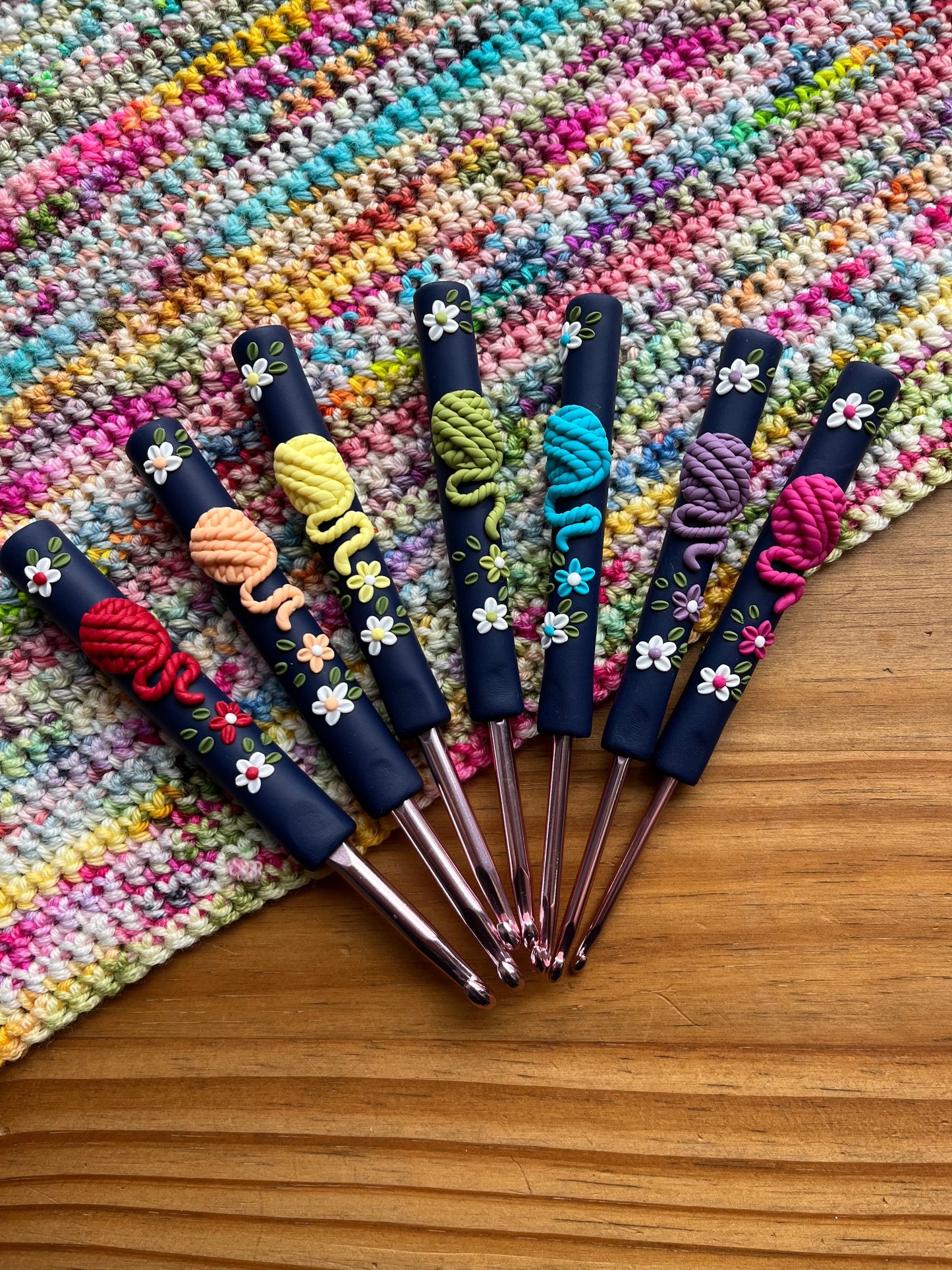Rainbow yarn ball crochet hook, polymer clay crochet hooks, yarn lover, gift for her, choose your colour