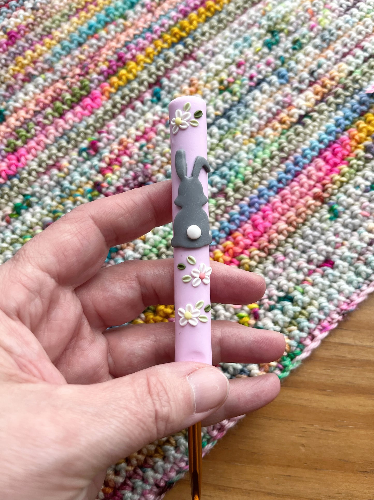Easter bunny polymer clay crochet hook, ergonomic crochet hooks