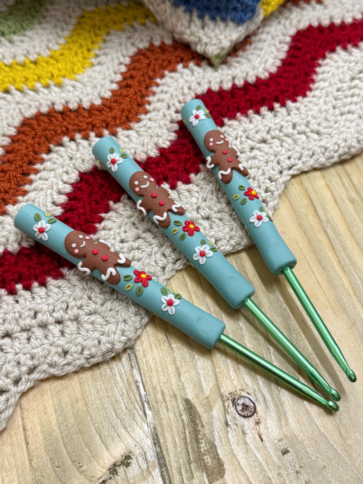 Gingerbread Man Crochet Hook, Polymer Clay Christmas Crochet Hooks