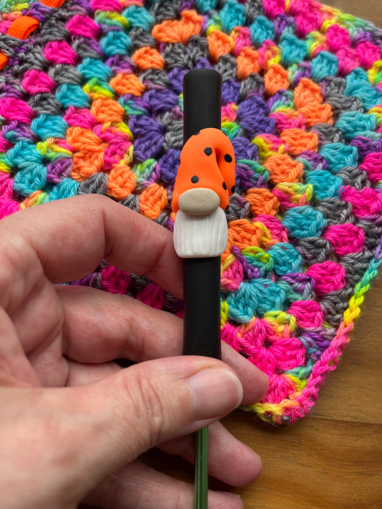 Neon Gnome Crochet Hook, Polymer Clay Ergonomic Gonk Crochet Hook
