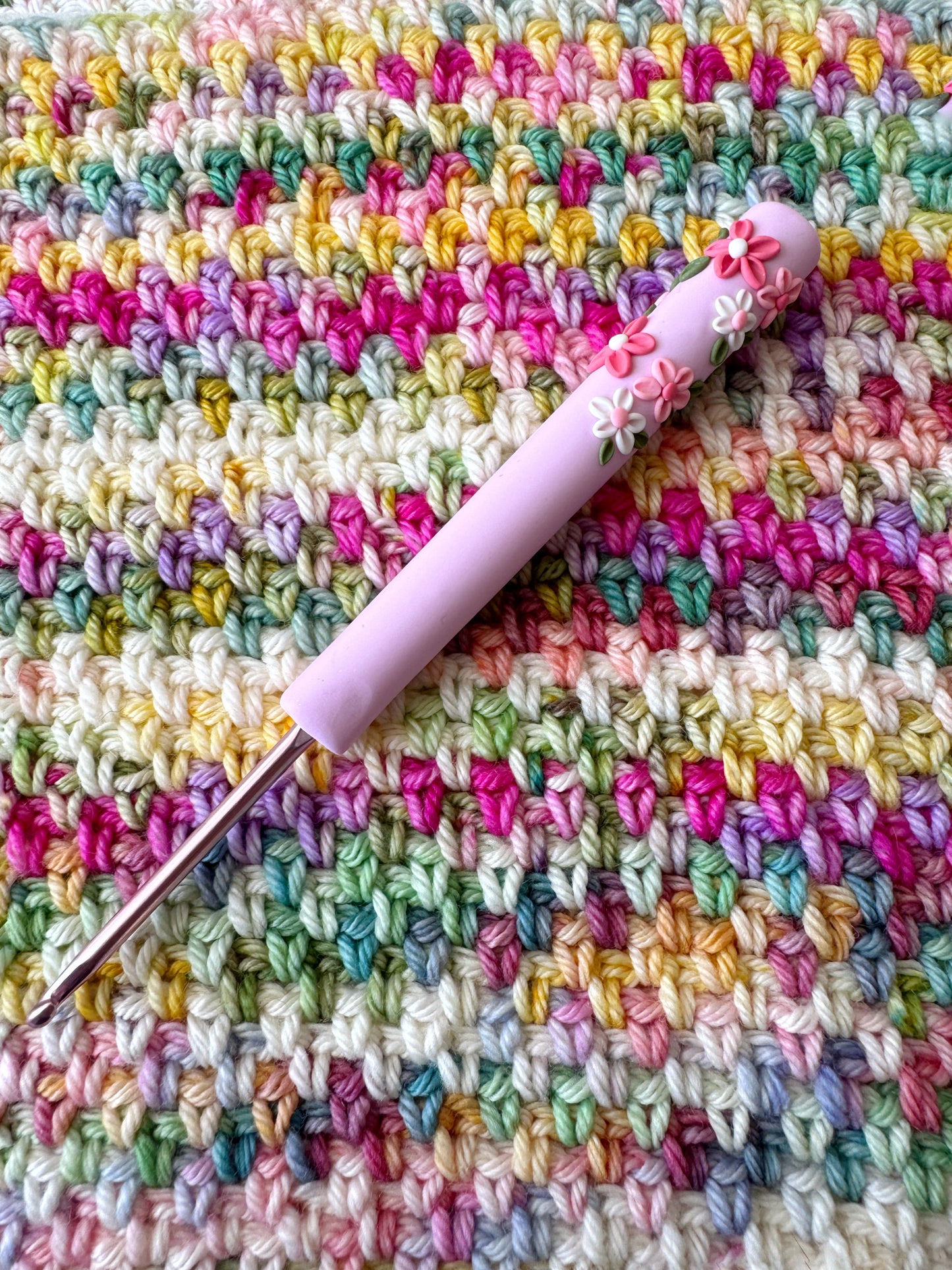 Pastel Flower Crochet Hook Set, Polymer Clay Rainbow Crochet Hooks