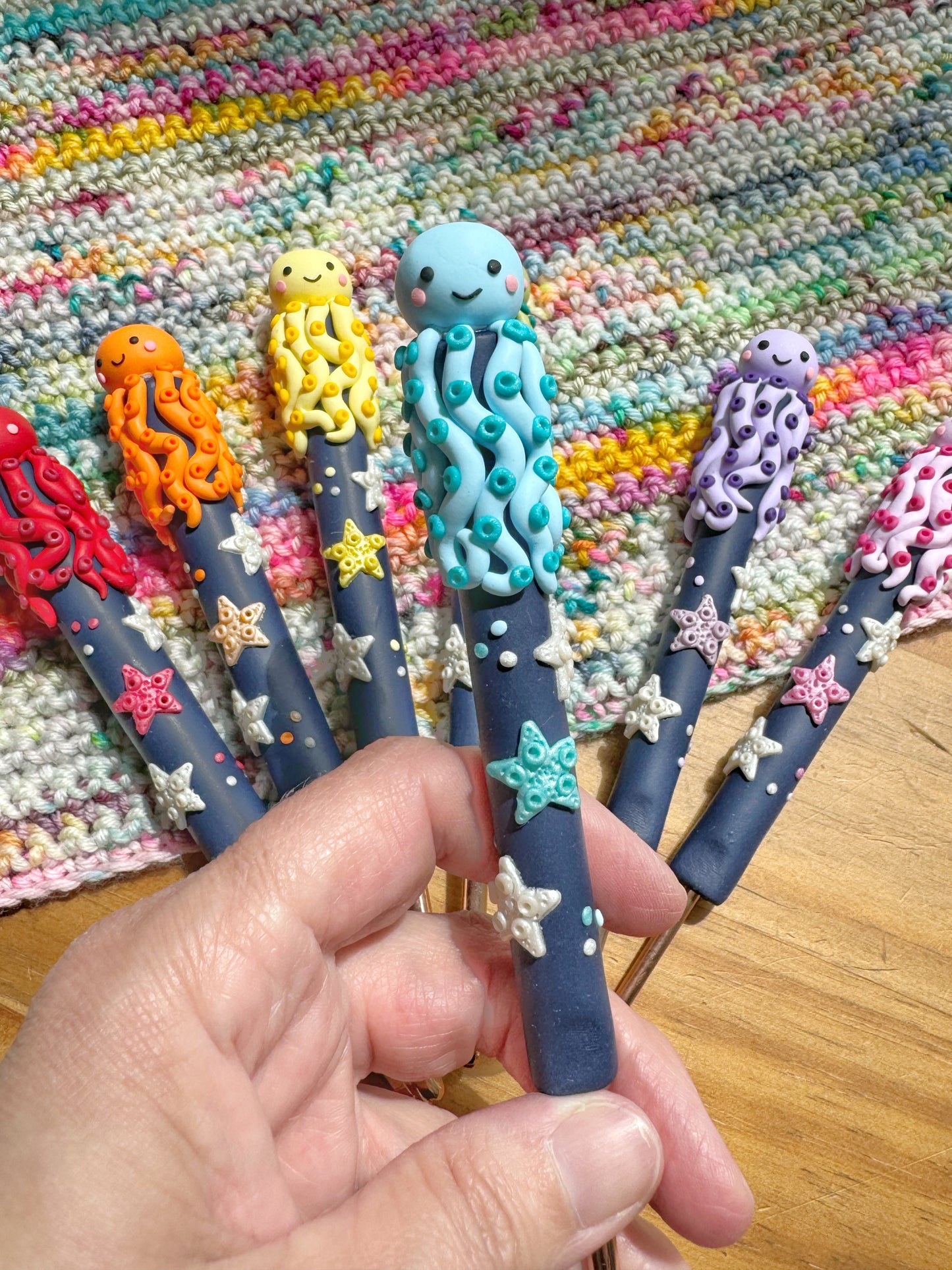 Rainbow octopus crochet hook
