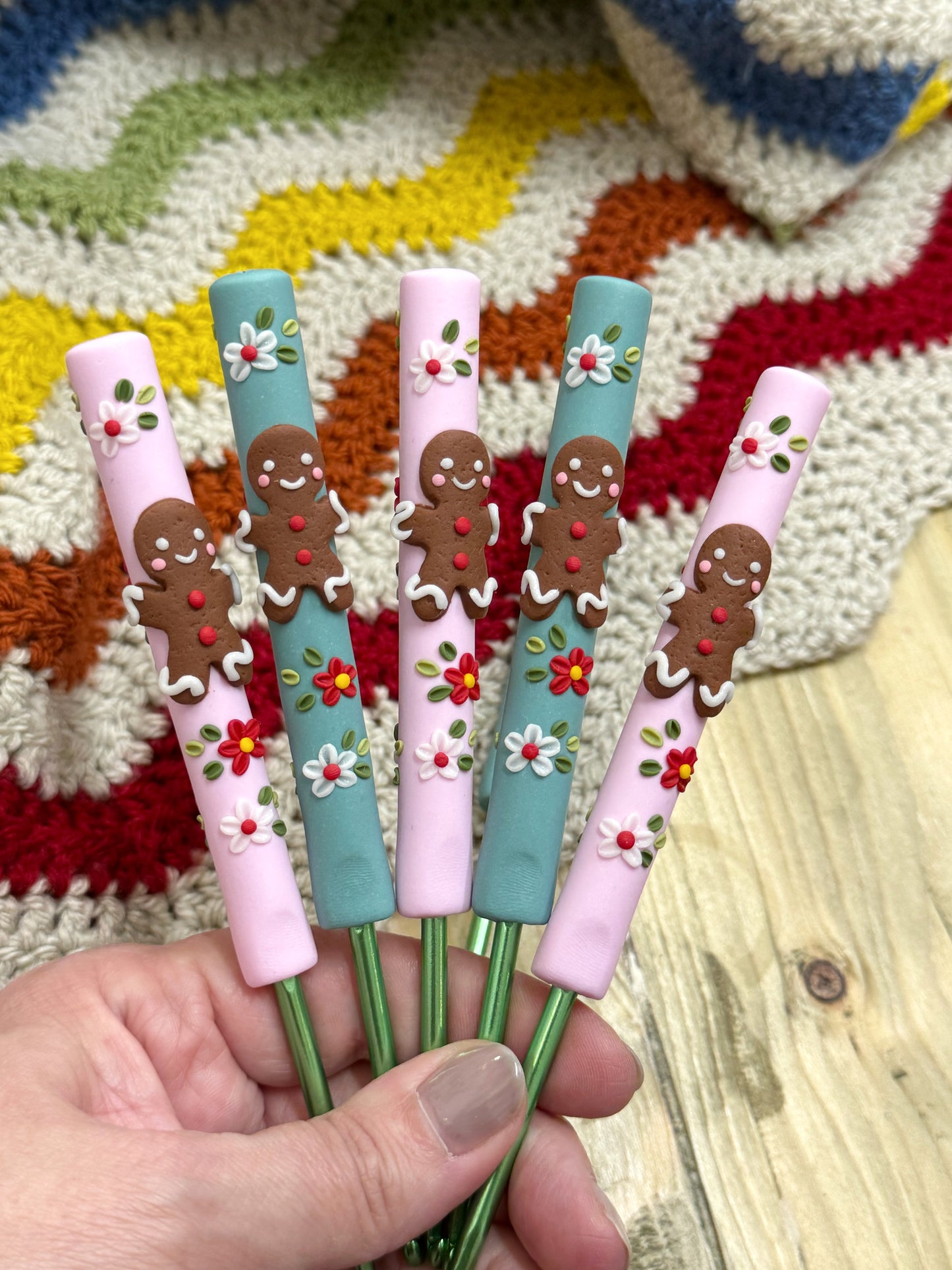 Gingerbread Man Crochet Hook, Polymer Clay Christmas Crochet Hooks