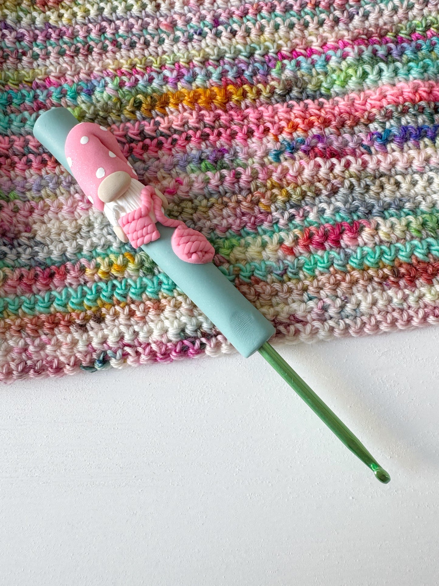 Crocheting Gnome Hook, Polymer Clay Crochet Hook