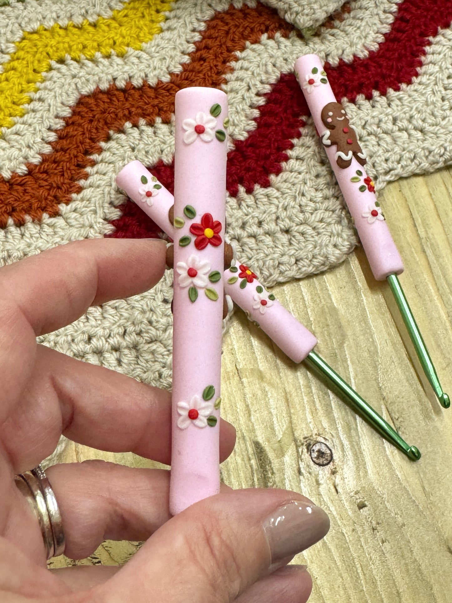 Gingerbread Man Crochet Hook, Polymer Clay Christmas Crochet Hooks