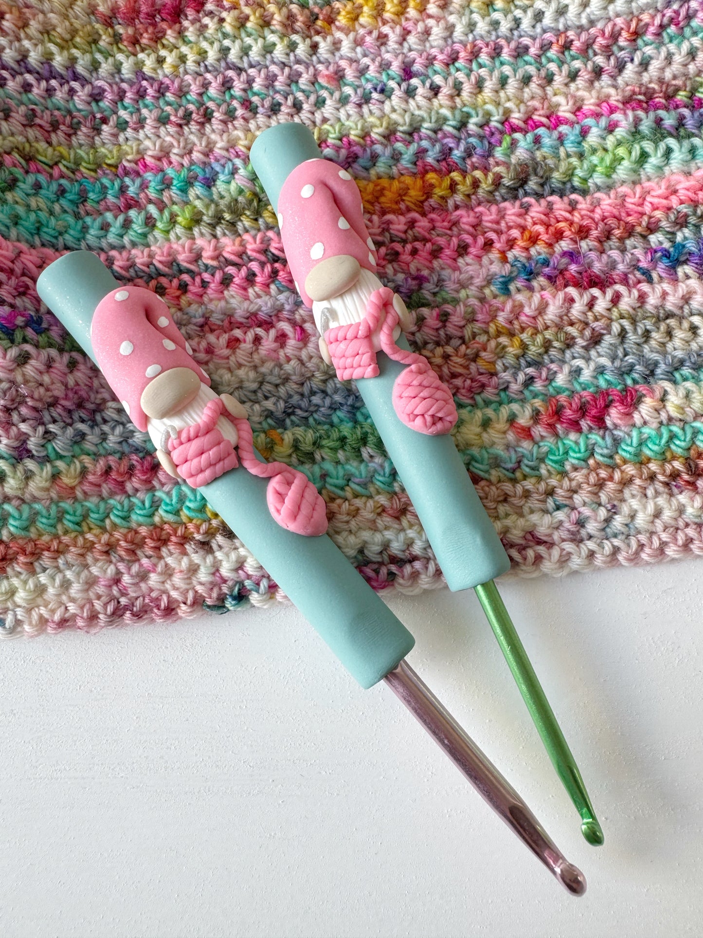 Crocheting Gnome Hook, Polymer Clay Crochet Hook