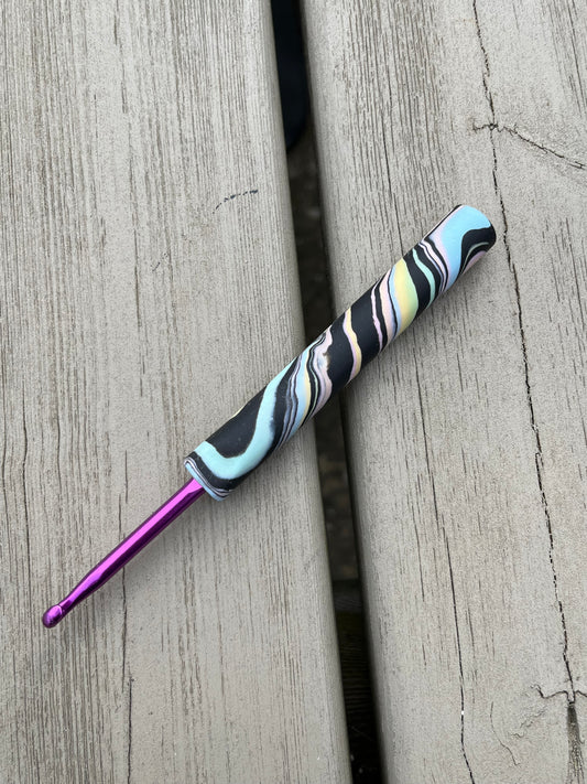 SECONDS 5mm Black and Pastel Swirl Polymer Clay Crochet Hook