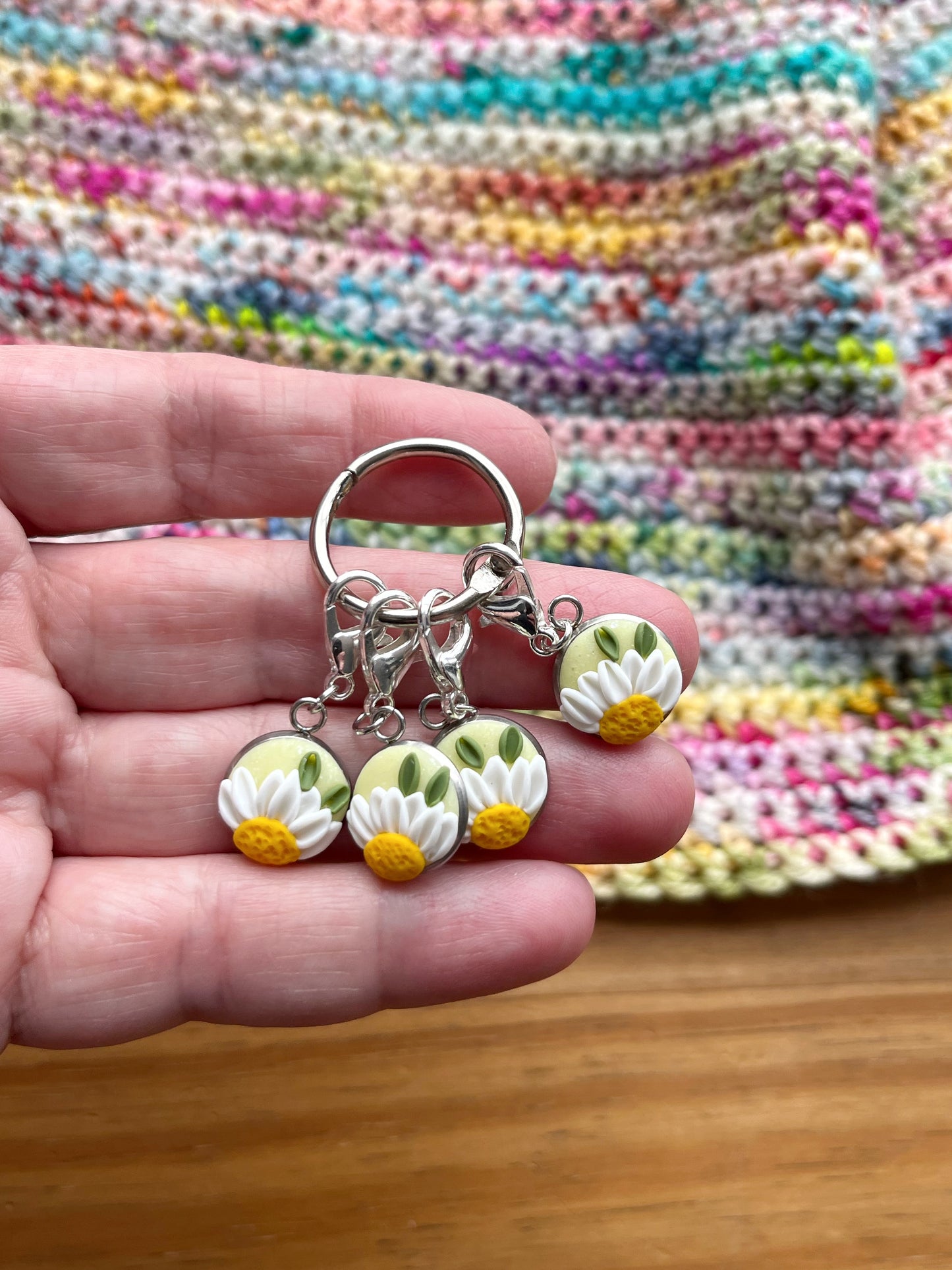 Daisy Stitch Markers, Polymer Clay Flower Progress Keepers, Crochet Markers