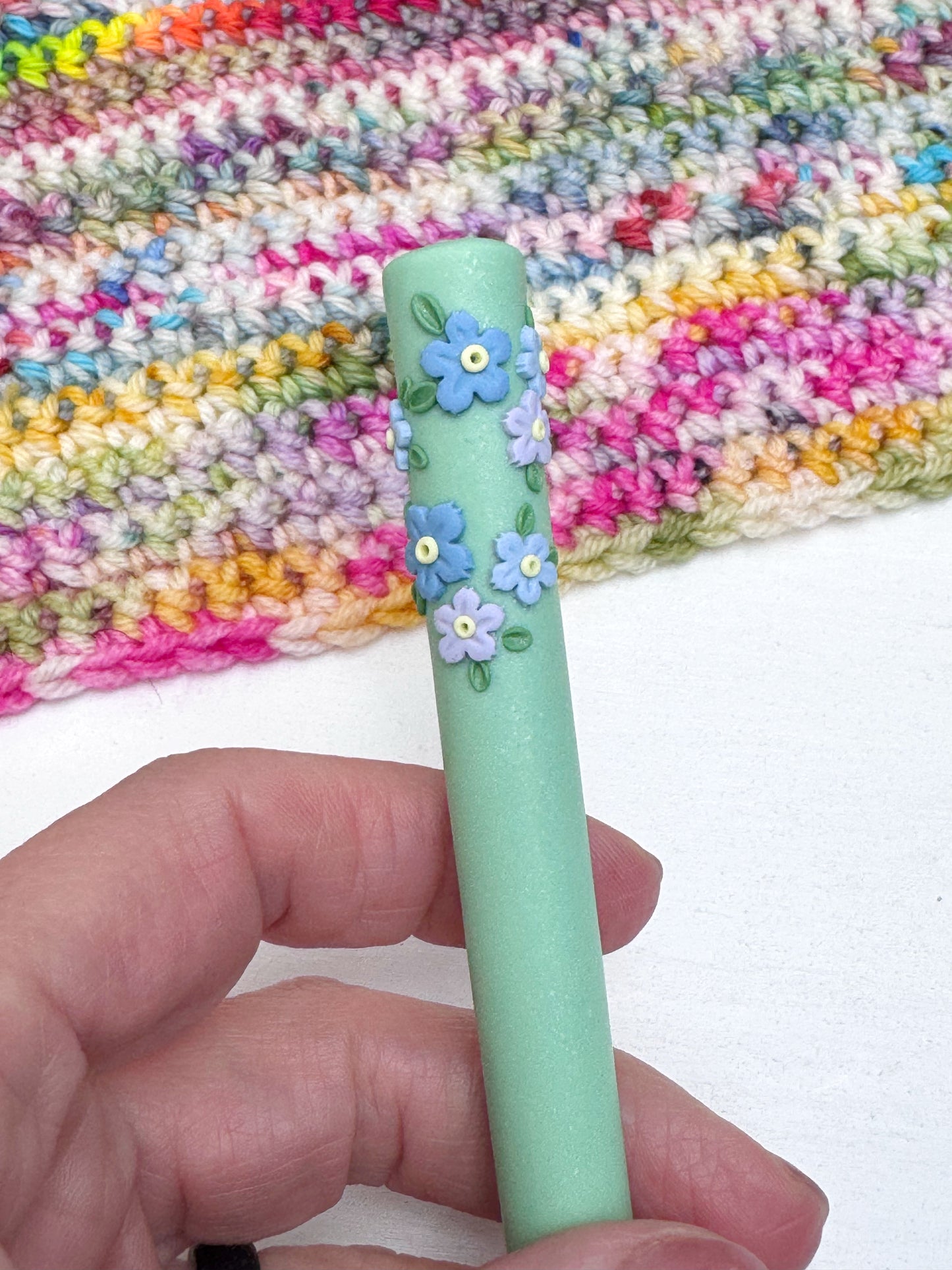 Forget Me Not Polymer Clay Crochet Hook, Flower Crochet Hook