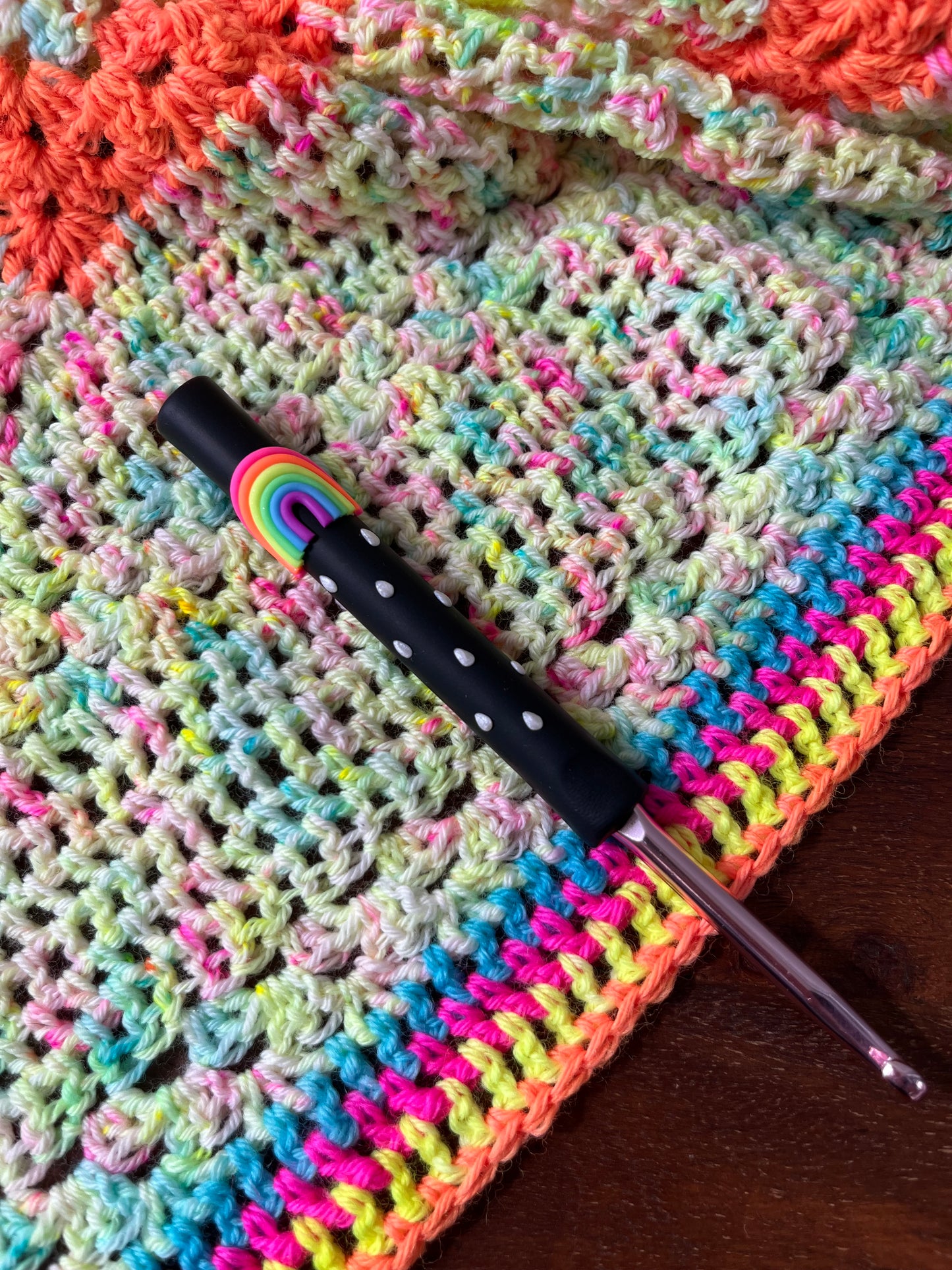 Neon rainbow crochet hook, polymer clay fancy crochet hooks, crochet supplies