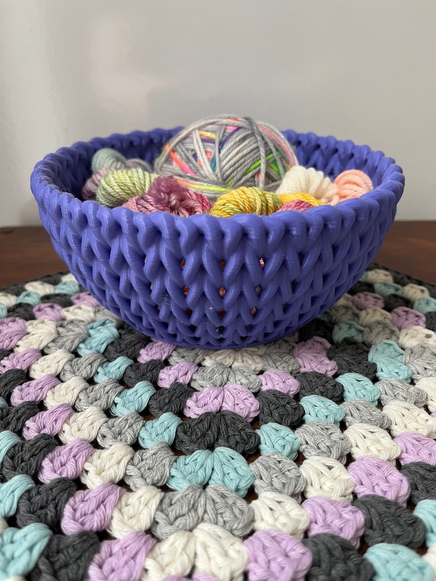 3D Printed Knitted Look Bowl, Yarn Storage Basket, Trinket Dish, Crochet Photo Props