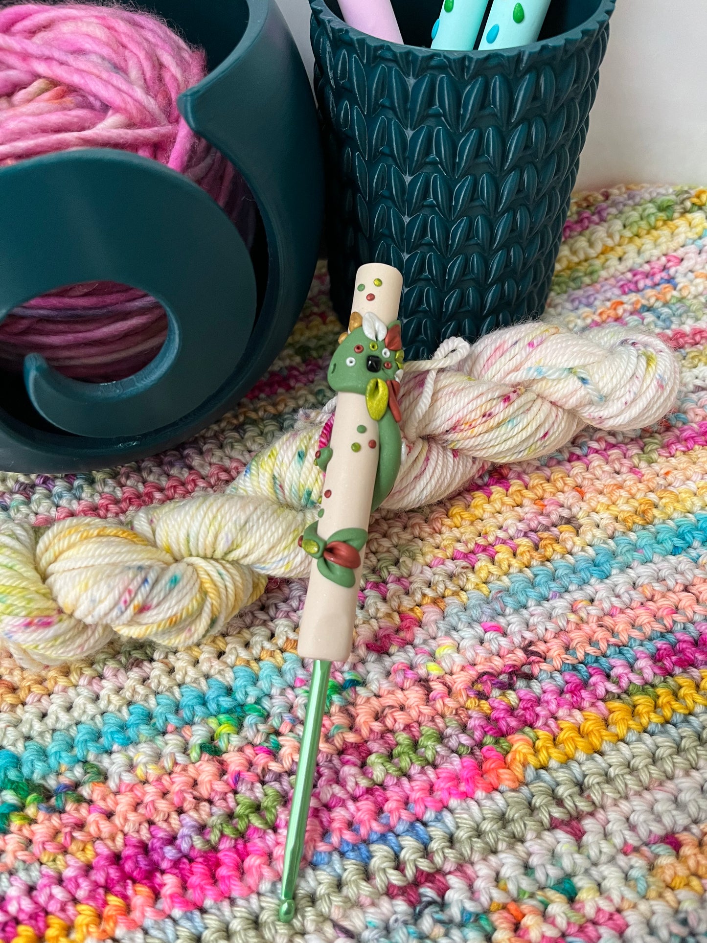 Earth Dragon Polymer Clay Crochet Hook, Elemets Creatures, Handmade Mythical Crochet Hook