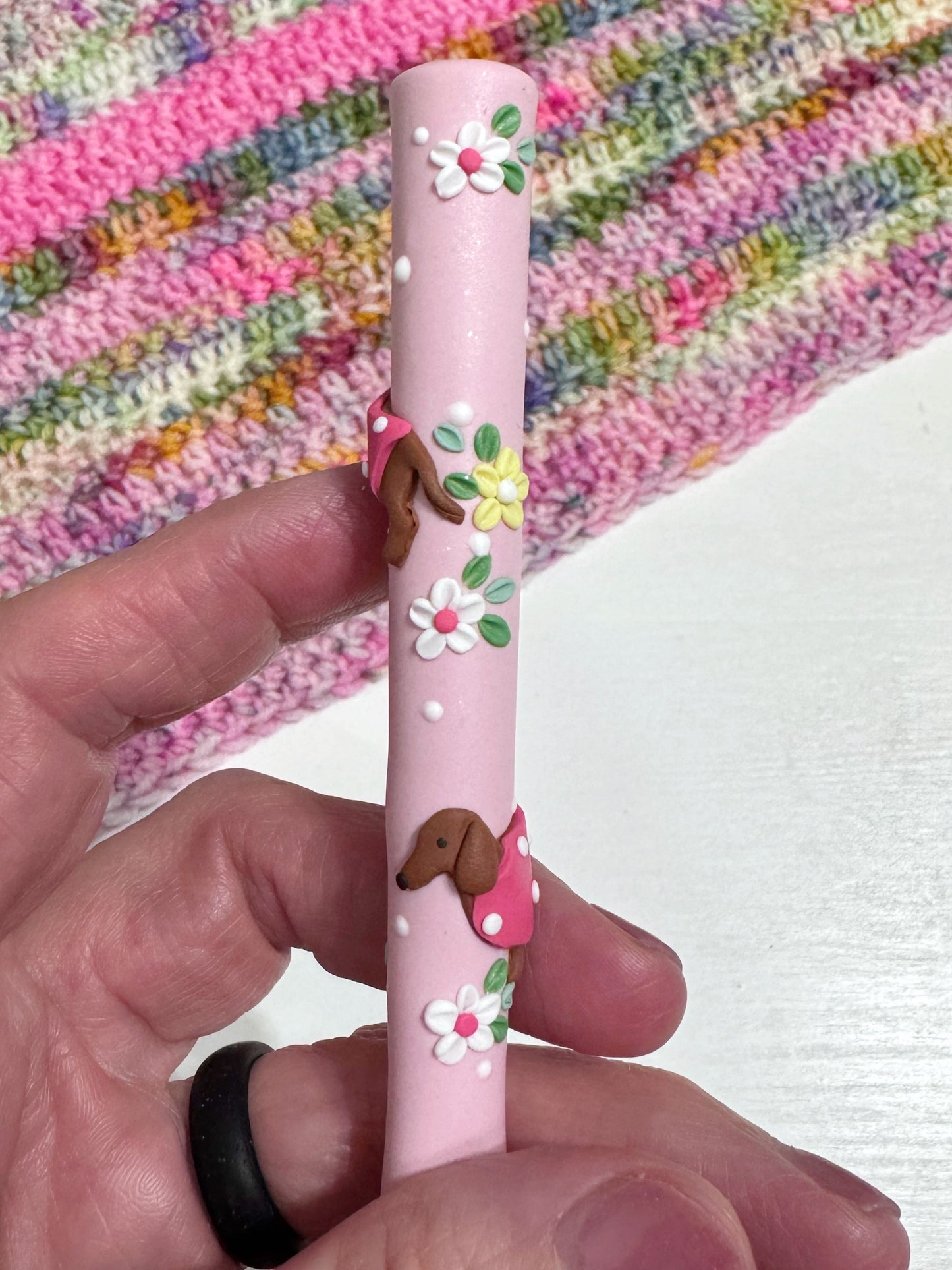 Dachshund Polymer Clay Crochet Hook, Sausage Dog Crochet Hook