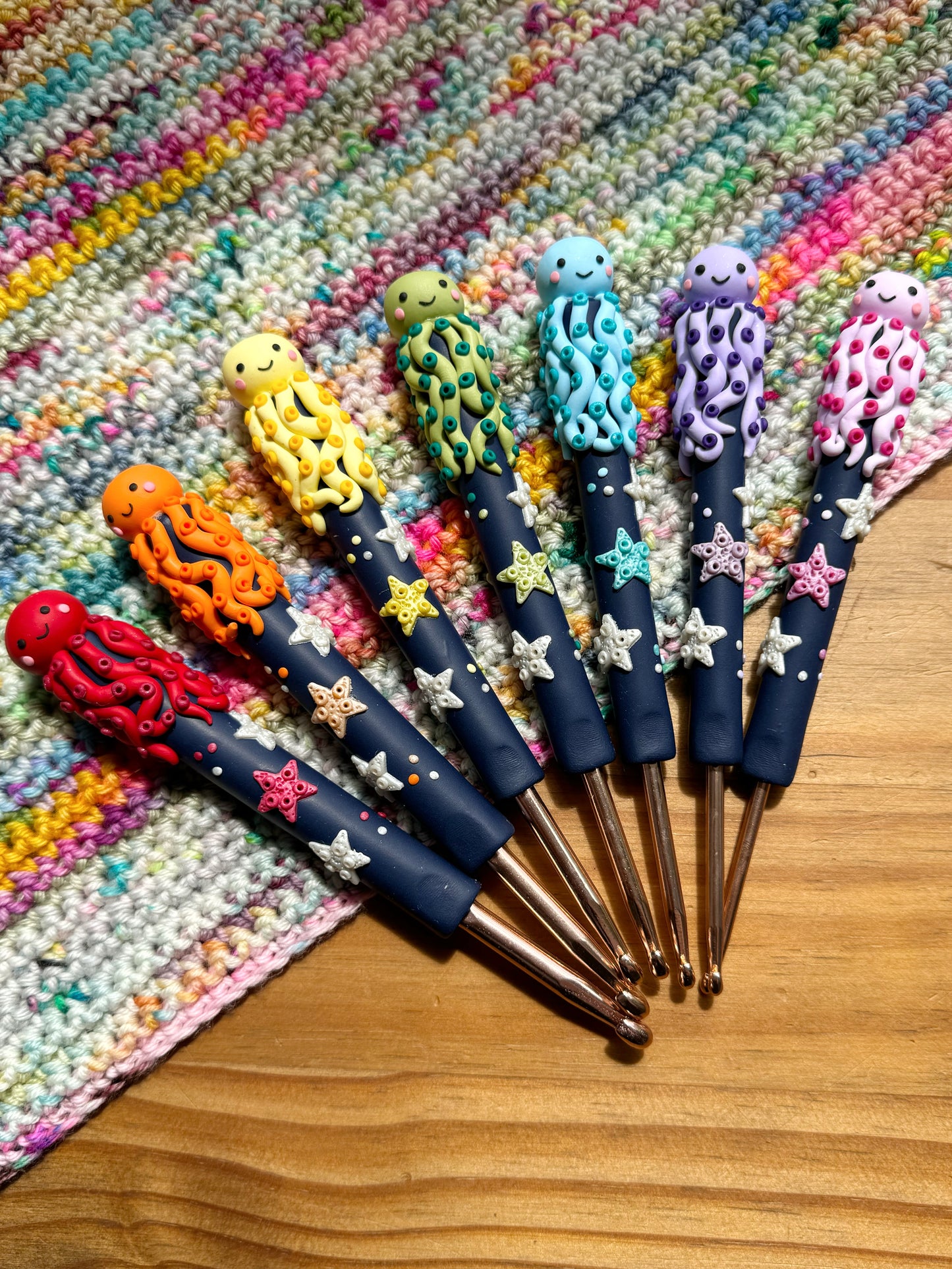 Set of 7 Rainbow Octopus Crochet Hooks