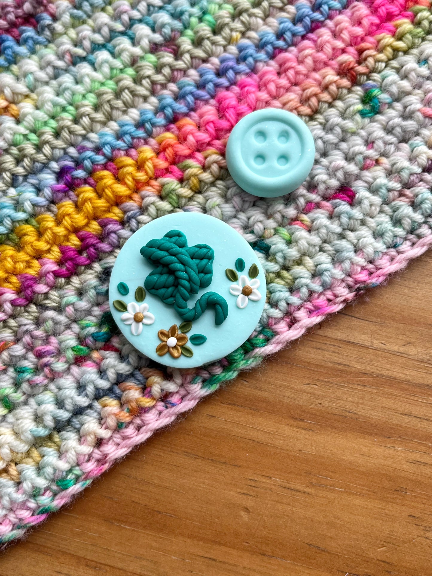 Shamrock yarn magnetic needle minder, polymer clay sewing minder, cross stitch crochet accessories