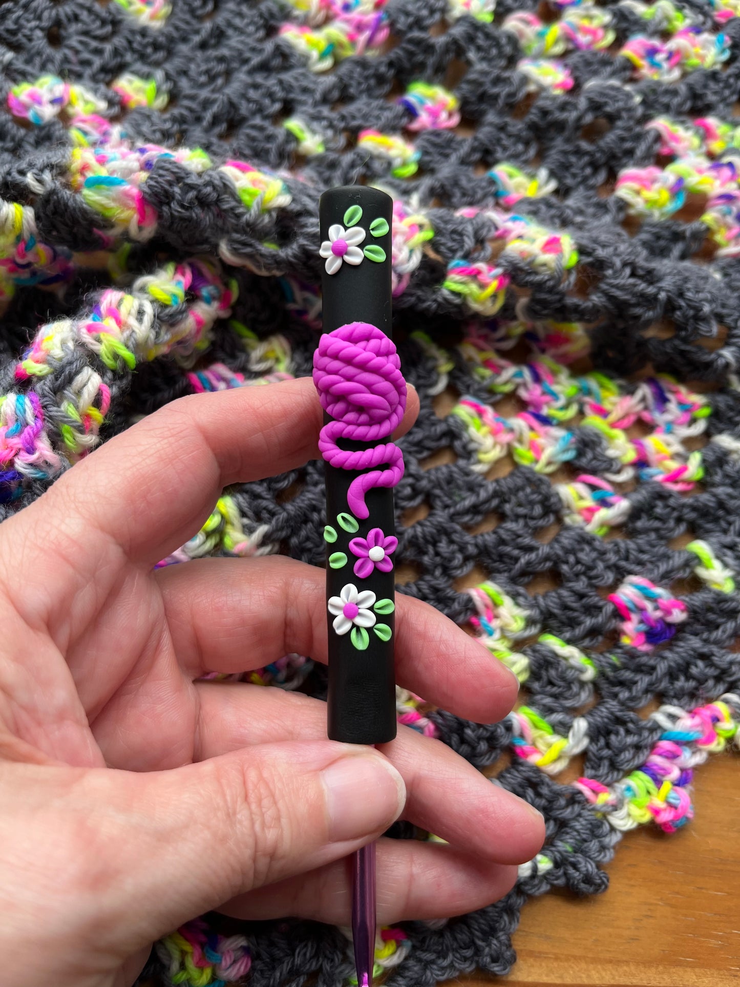 Neon Yarn Ball Crochet Hook, Handmade Polymer Clay Crochet Hook