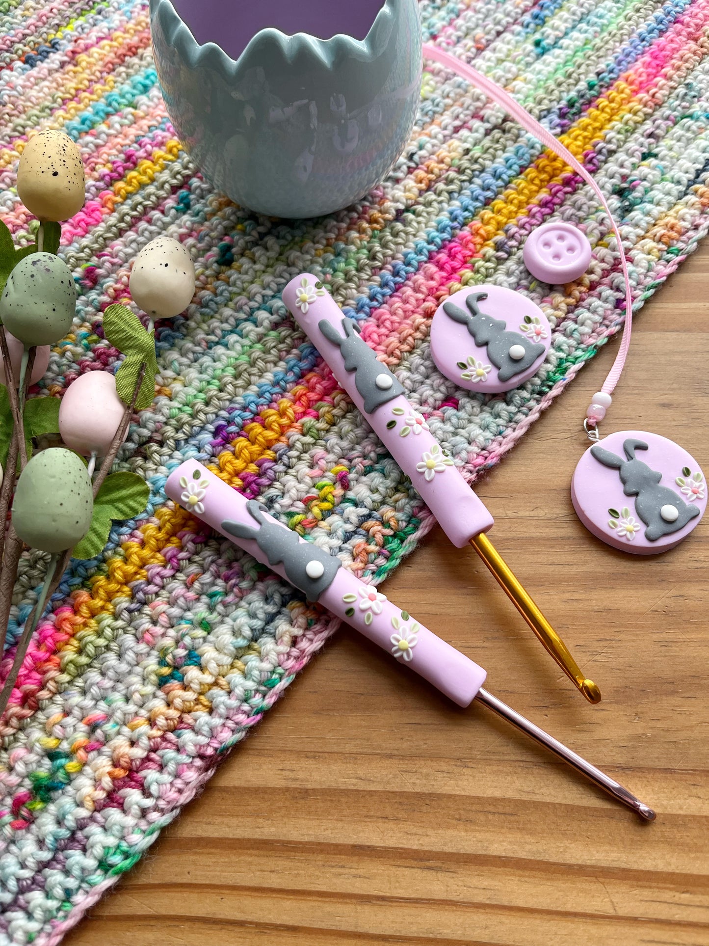 Easter bunny polymer clay crochet hook, ergonomic crochet hooks