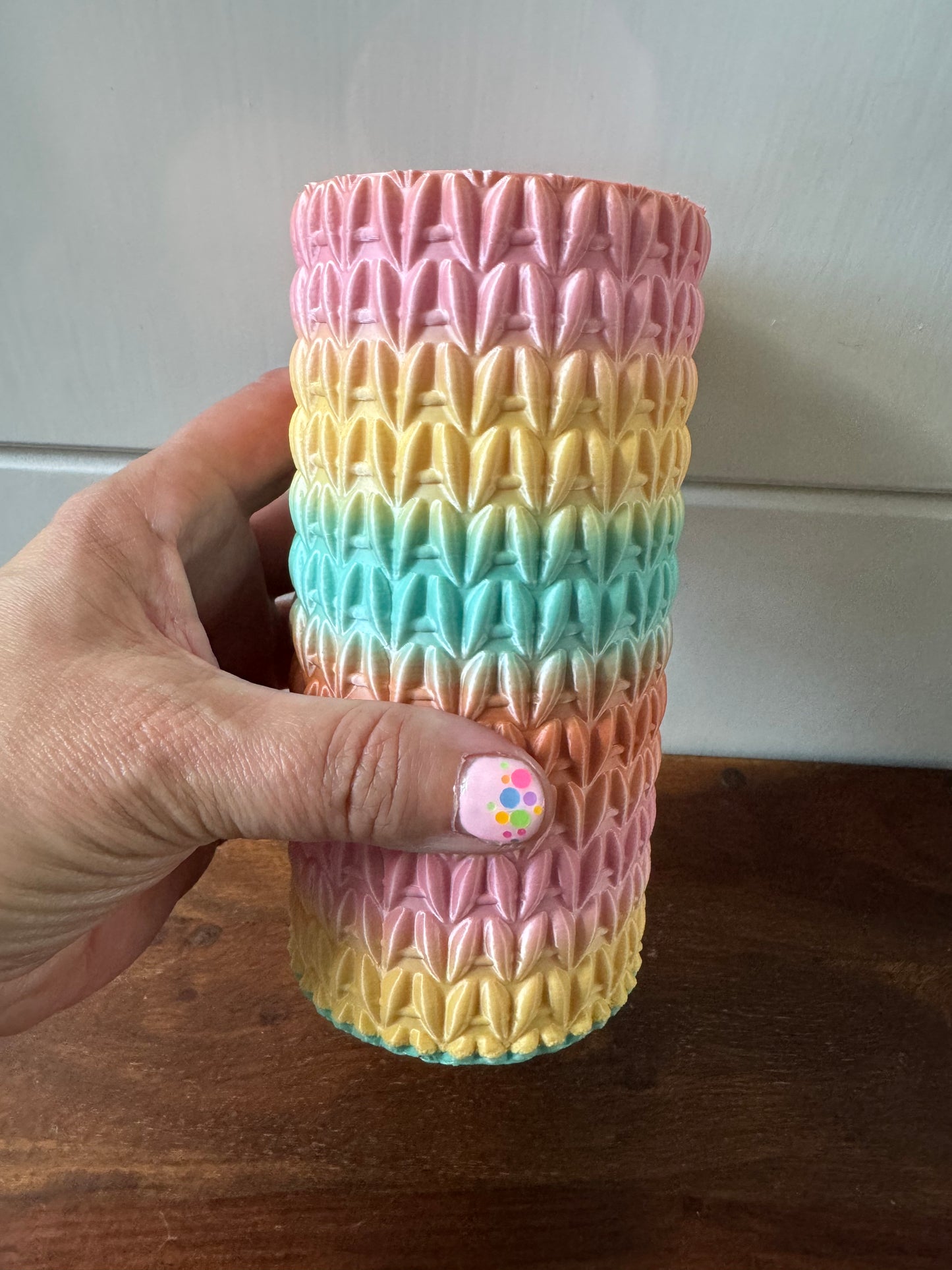 SECONDS Large Tropical Rainbow Knitted Look Pot