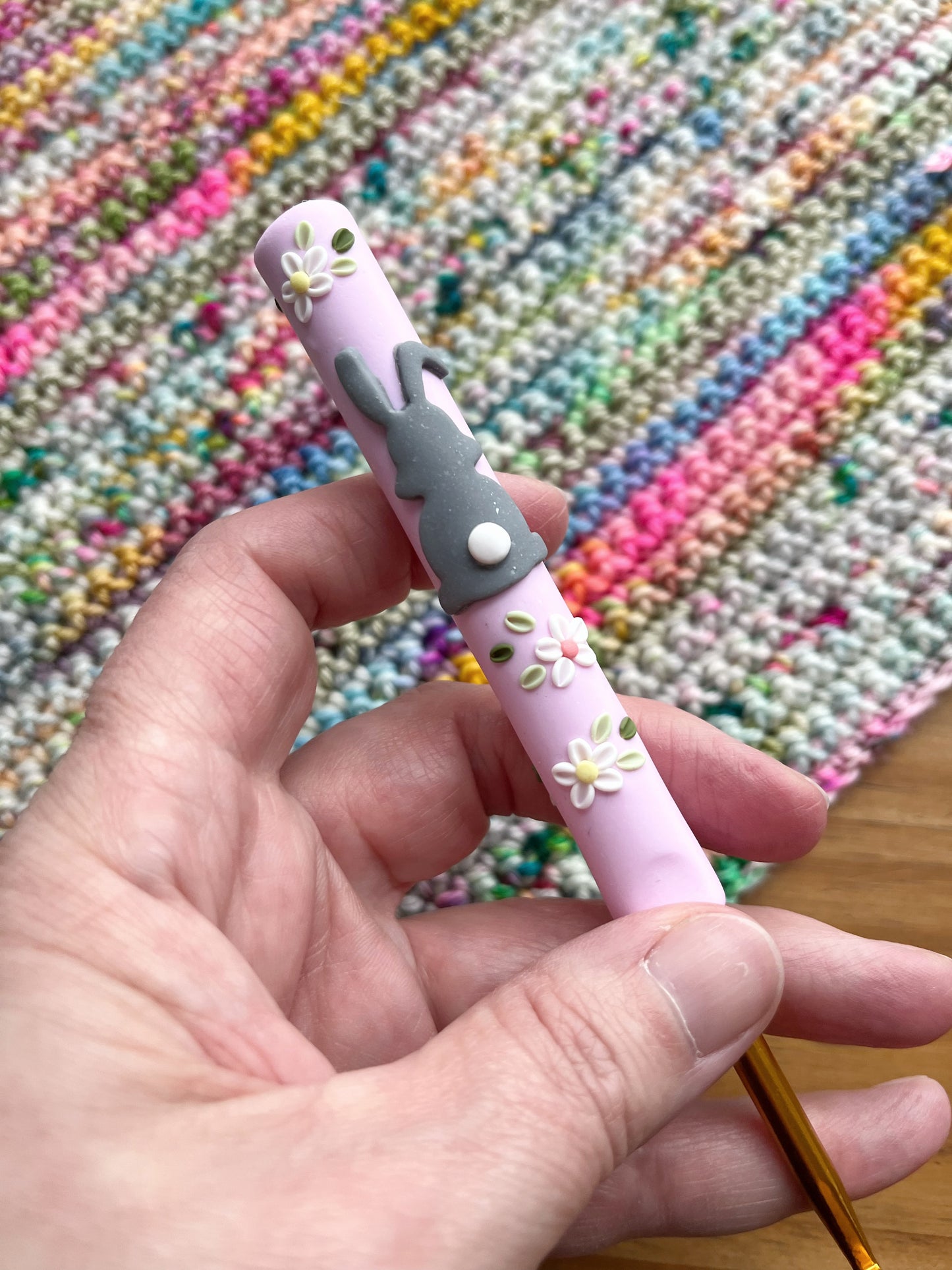 Easter bunny polymer clay crochet hook, ergonomic crochet hooks