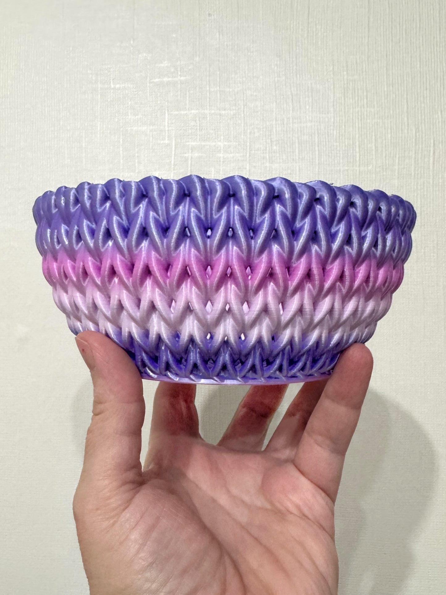 3D Printed Knitted Look Bowl, Yarn Storage Basket, Trinket Dish, Crochet Photo Props