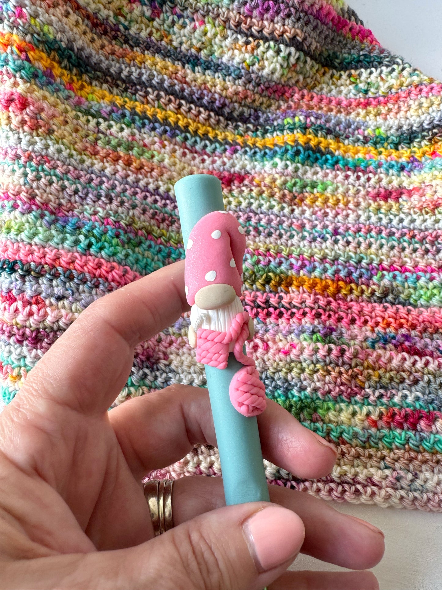 Crocheting Gnome Hook, Polymer Clay Crochet Hook