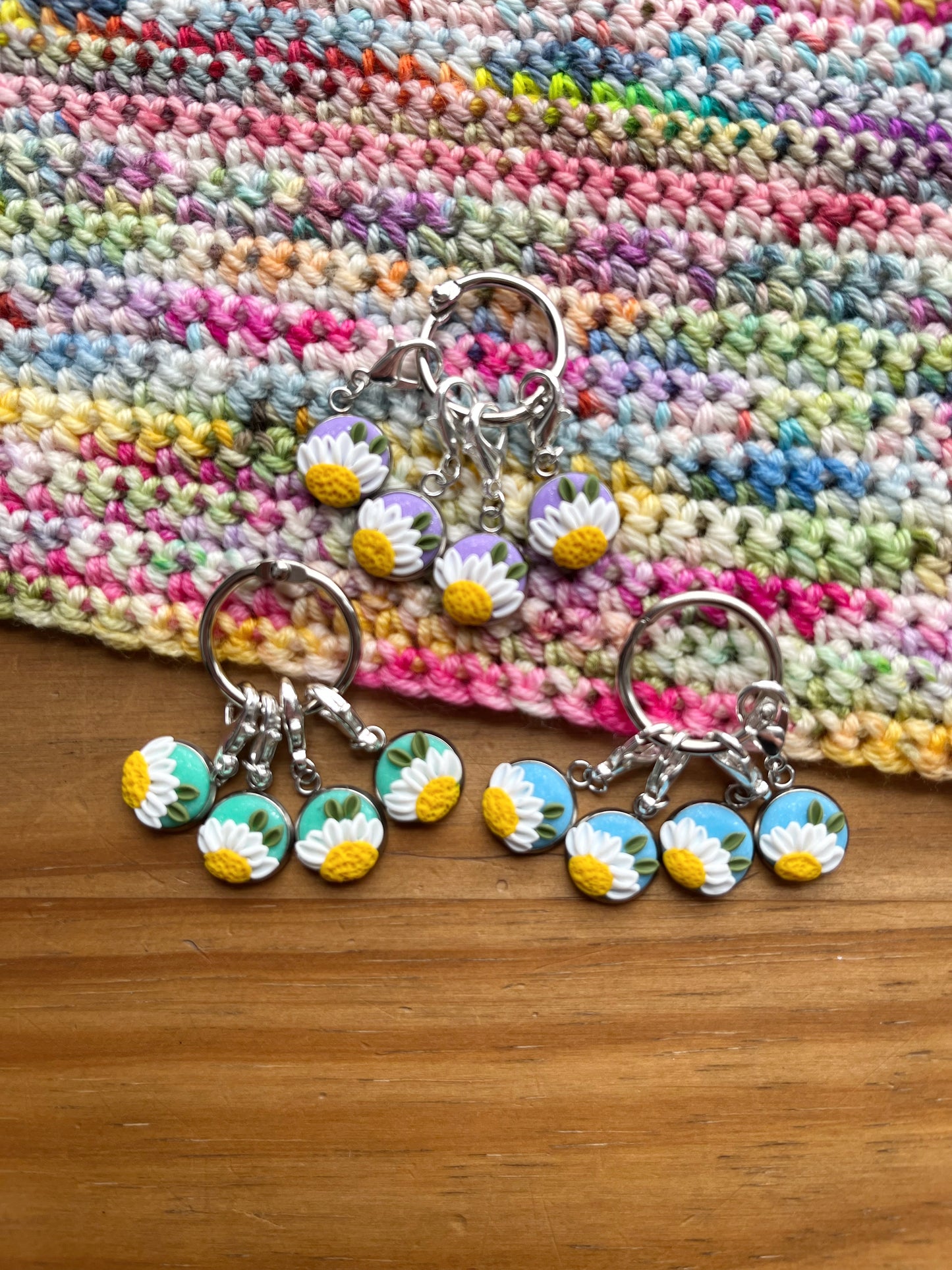 Daisy Stitch Markers, Polymer Clay Flower Progress Keepers, Crochet Markers