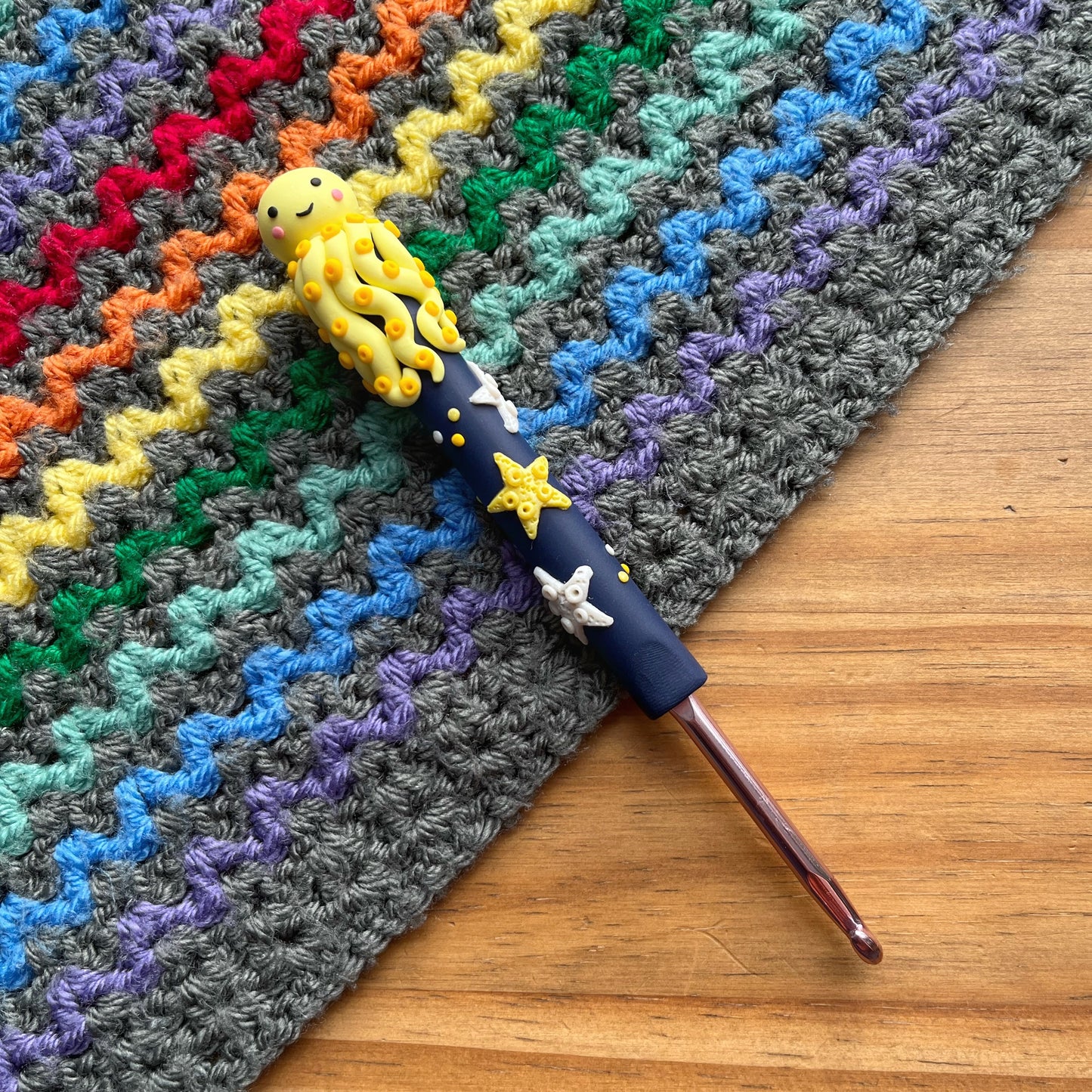 Rainbow octopus crochet hook