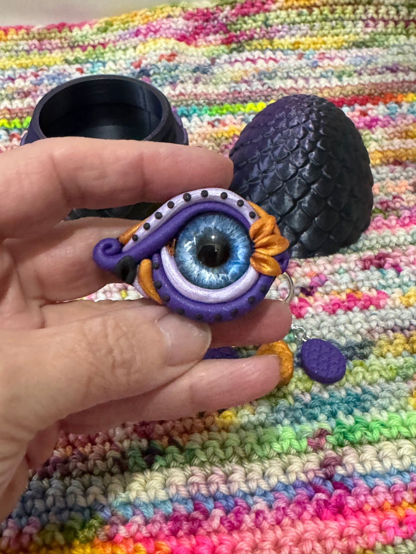 Purple Black Mini 3D Printed Dragon Surprise Egg, Dragons Eye Needle Minder, Surprise Gift for Crocheters and Knitters