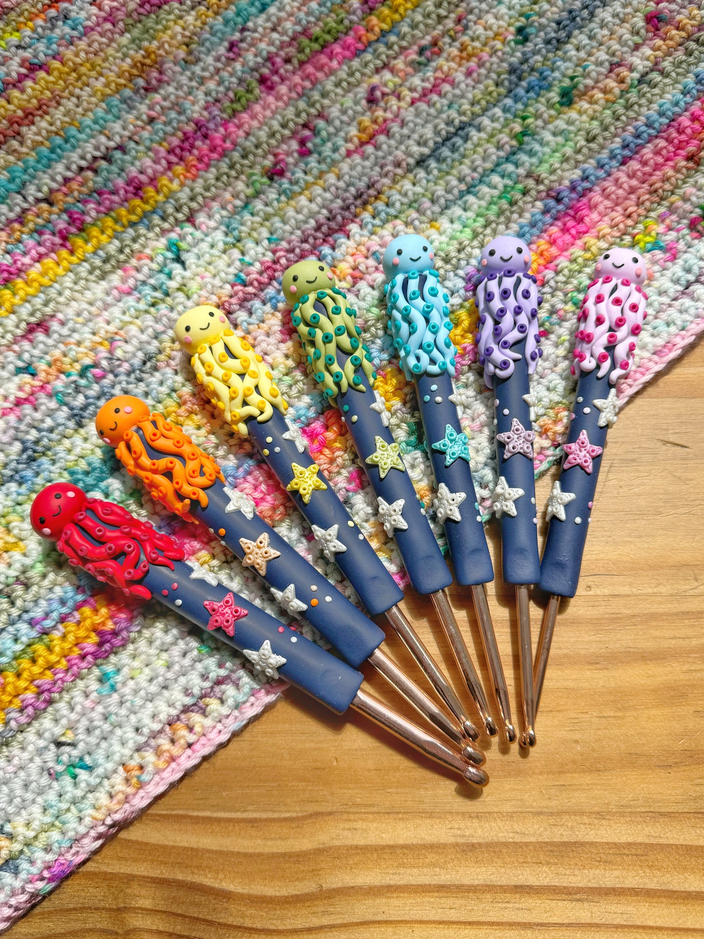 Rainbow octopus crochet hook
