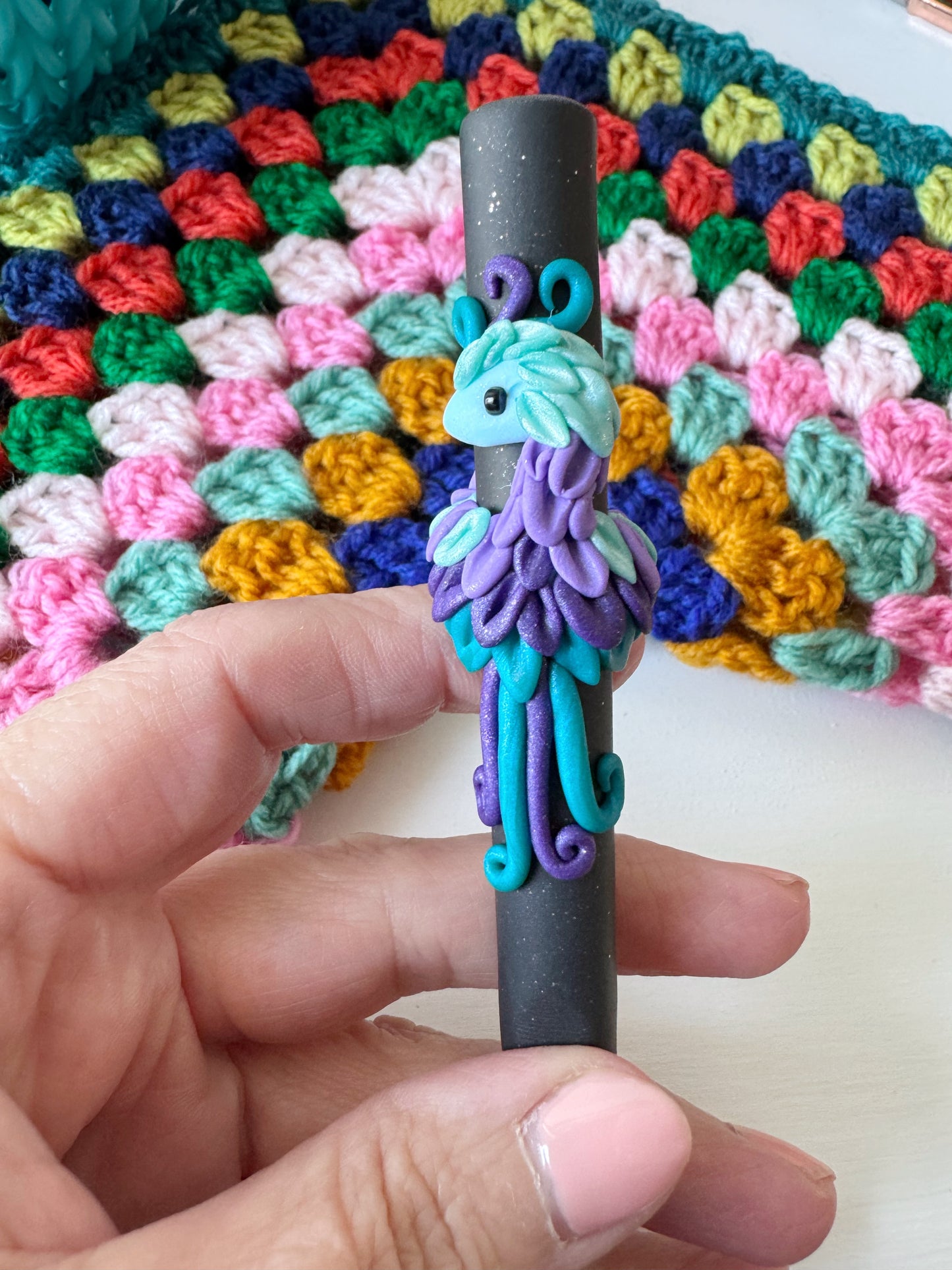 Purple and Blue Phoenix Crochet Hook, Mythical Creature Fantasy Crochet Hook