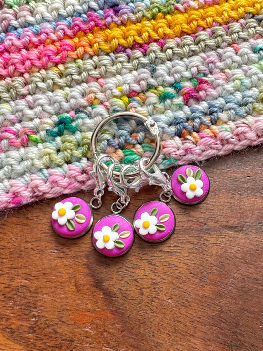 Fuchsia Flower Progress Keepers, Stitch Markers for Knitting and Crochet