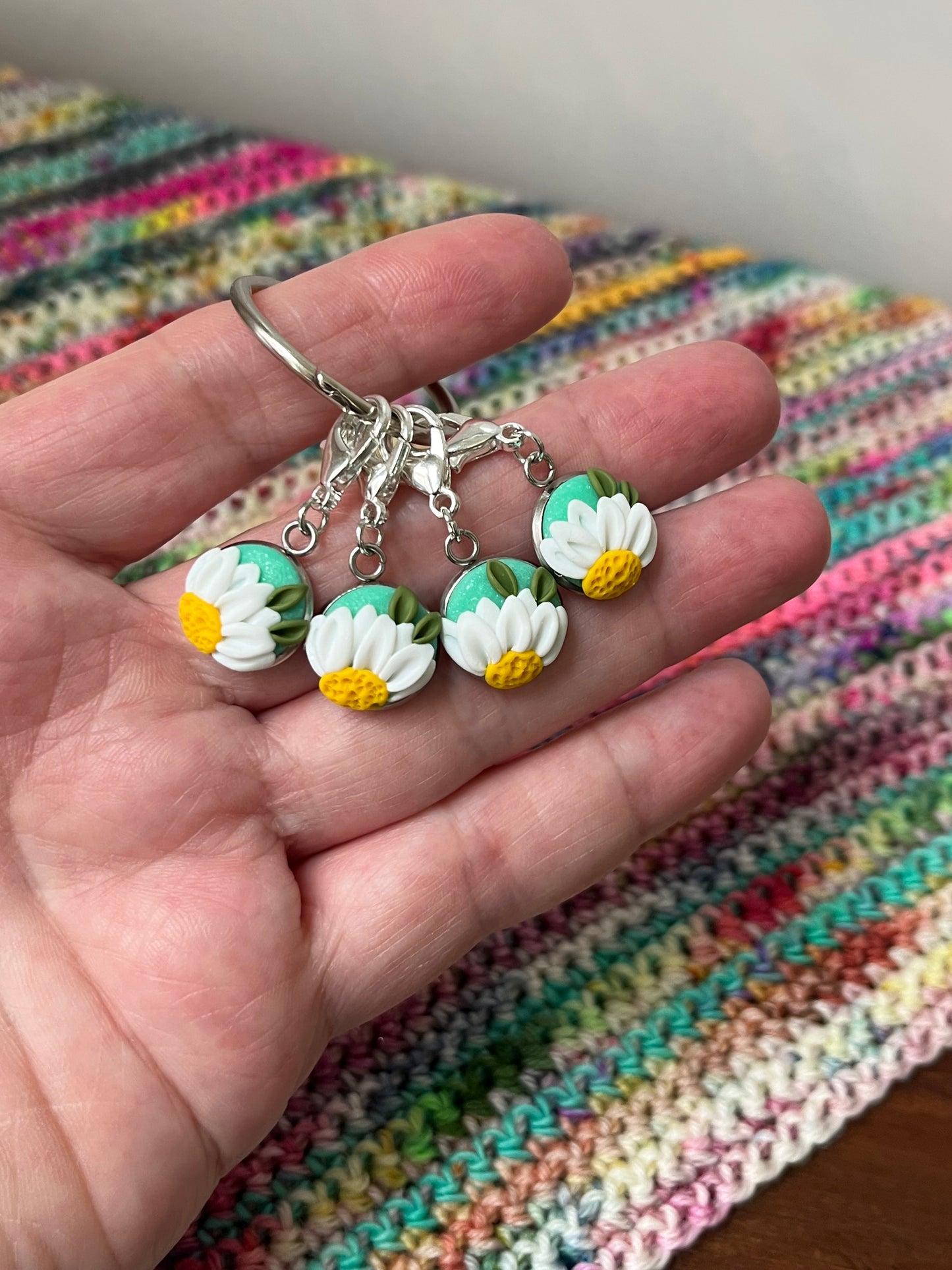 Daisy Stitch Markers, Polymer Clay Flower Progress Keepers, Crochet Markers