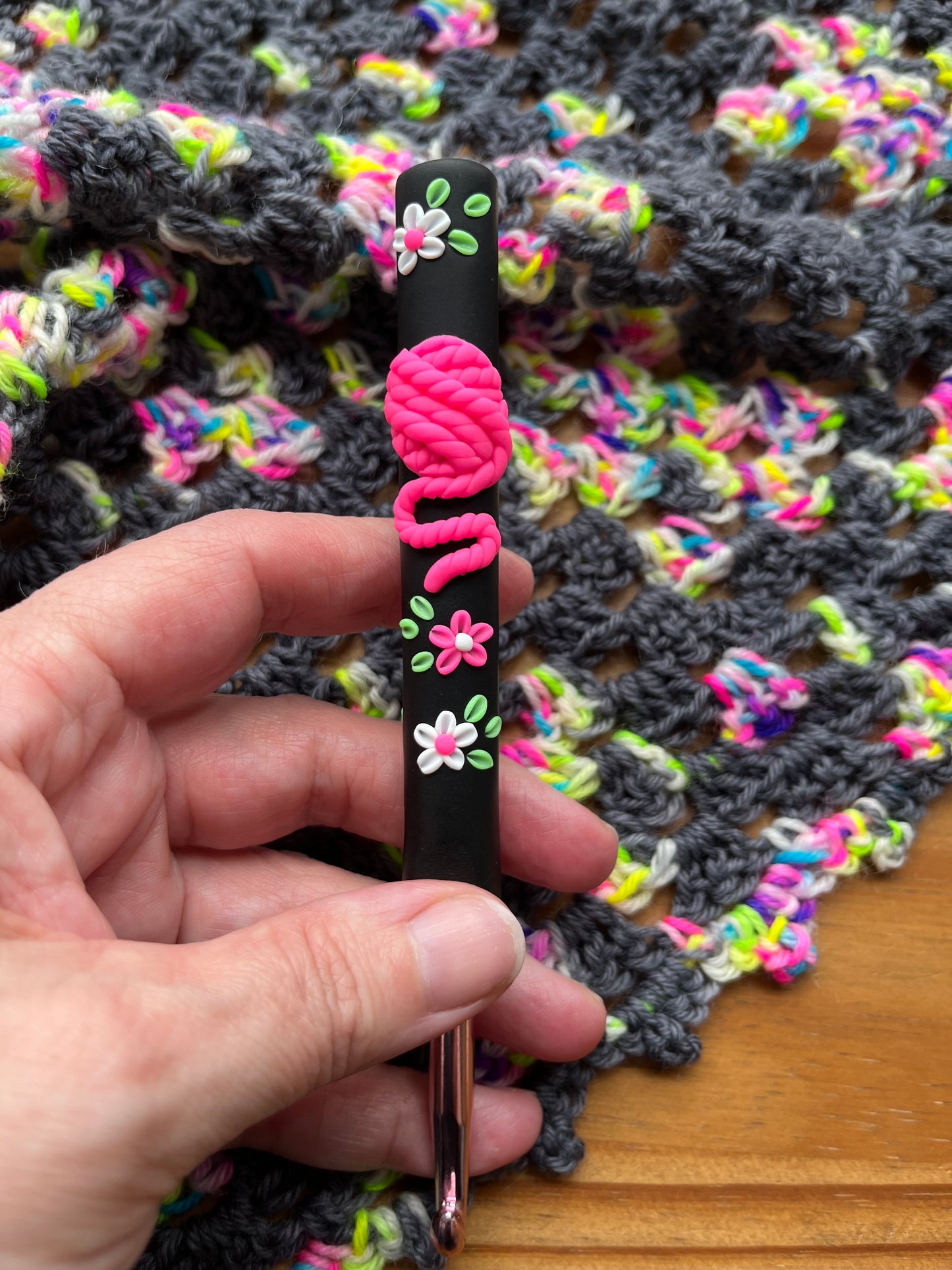 Neon Yarn Ball Crochet Hook, Handmade Polymer Clay Crochet Hook