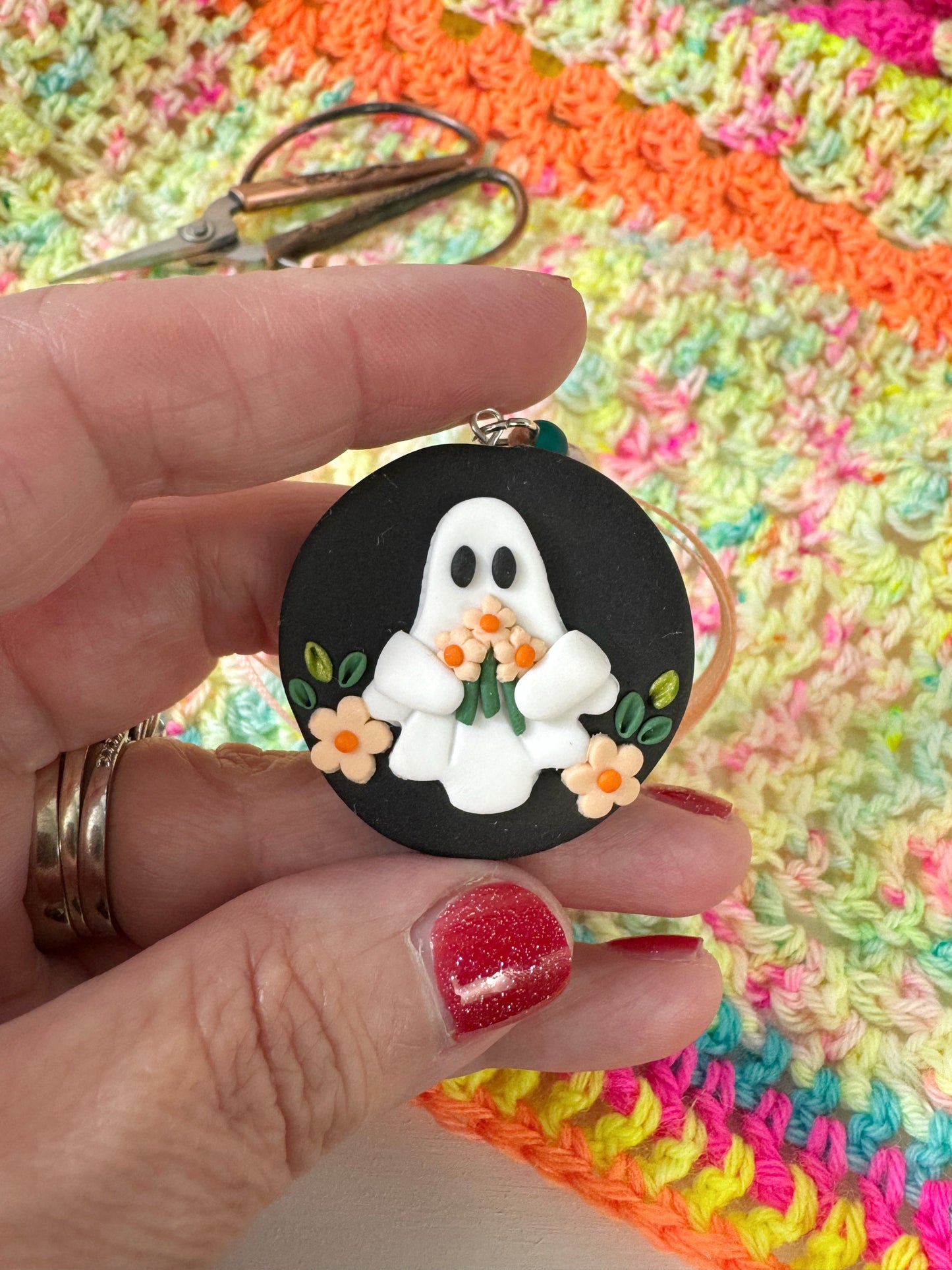 Flower Ghost Polymer Clay Scissor Fob