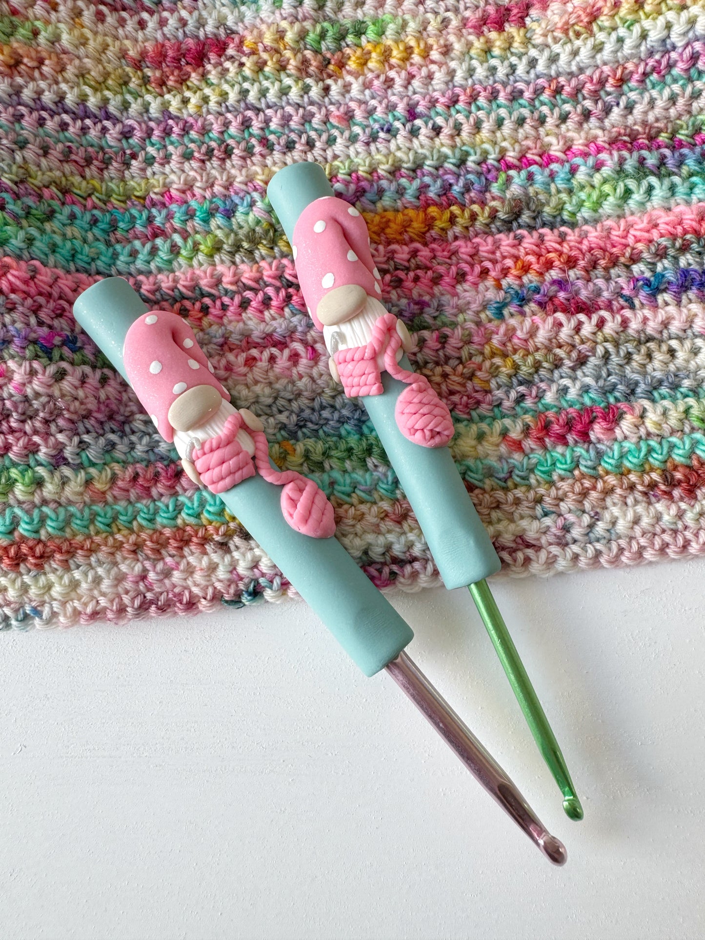 Crocheting Gnome Hook, Polymer Clay Crochet Hook