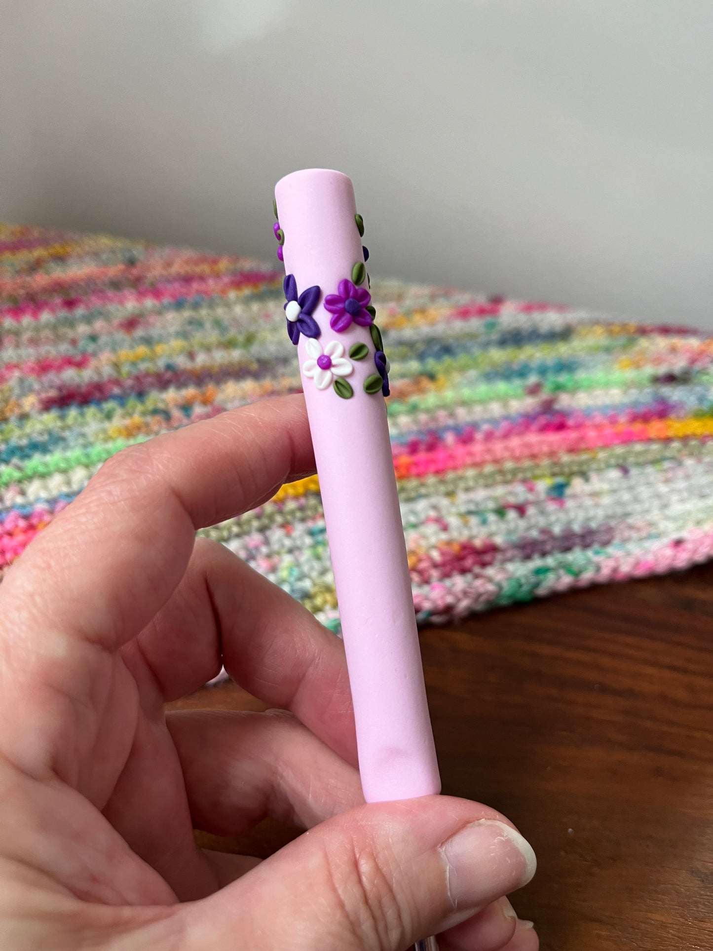 Spring Purple Flower Crochet Hook, Polymer Clay Ergonomic Crochet hook