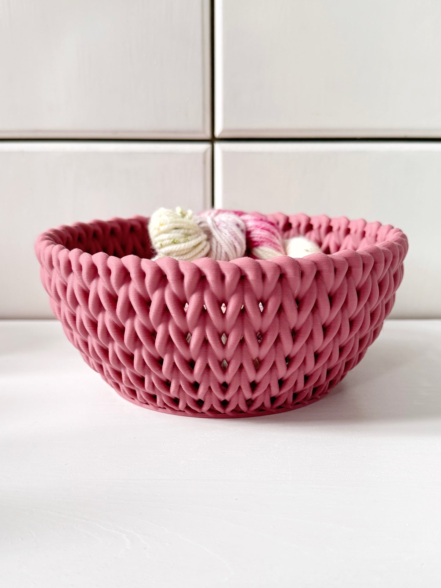 3D Printed Knitted Look Bowl, Yarn Storage Basket, Trinket Dish, Crochet Photo Props