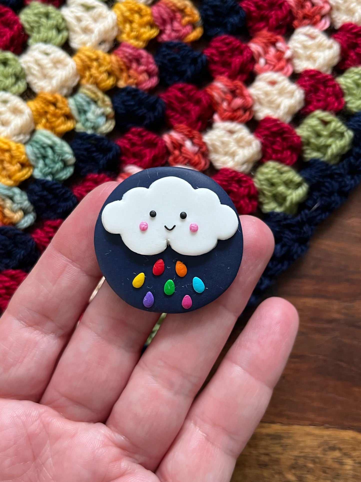 Navy kawaii cloud needle minder, needle keeper, magnetic needle holder, rainbow cloud magnet