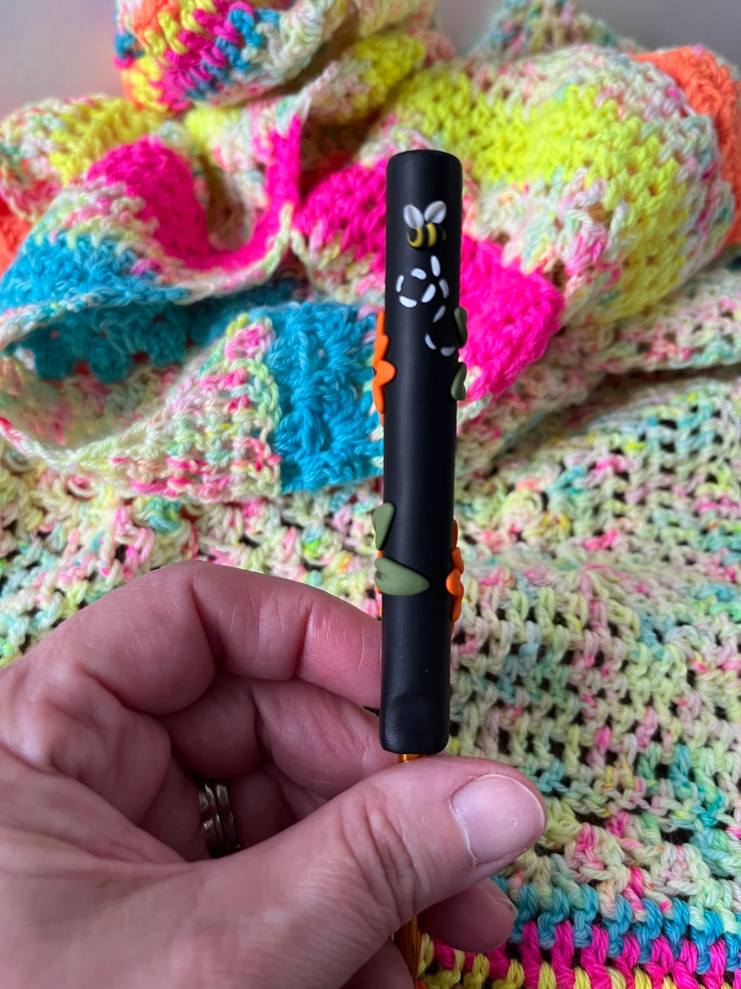 Orange sunflower crochet hook, crochet gifts, crochet needles, modern crochet, craft supplies
