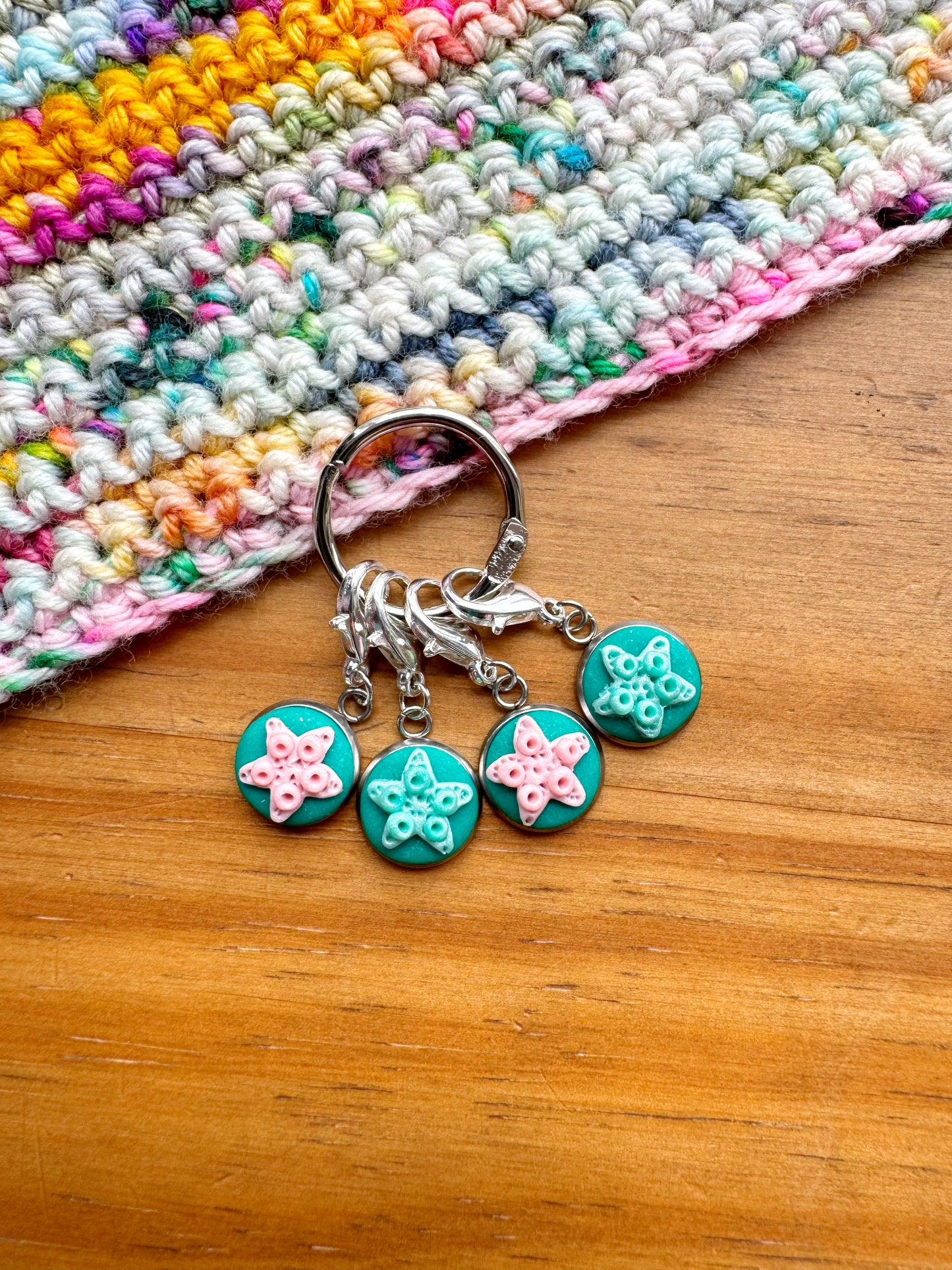 Jade Starfish Stitch Markers, Progress Keepers