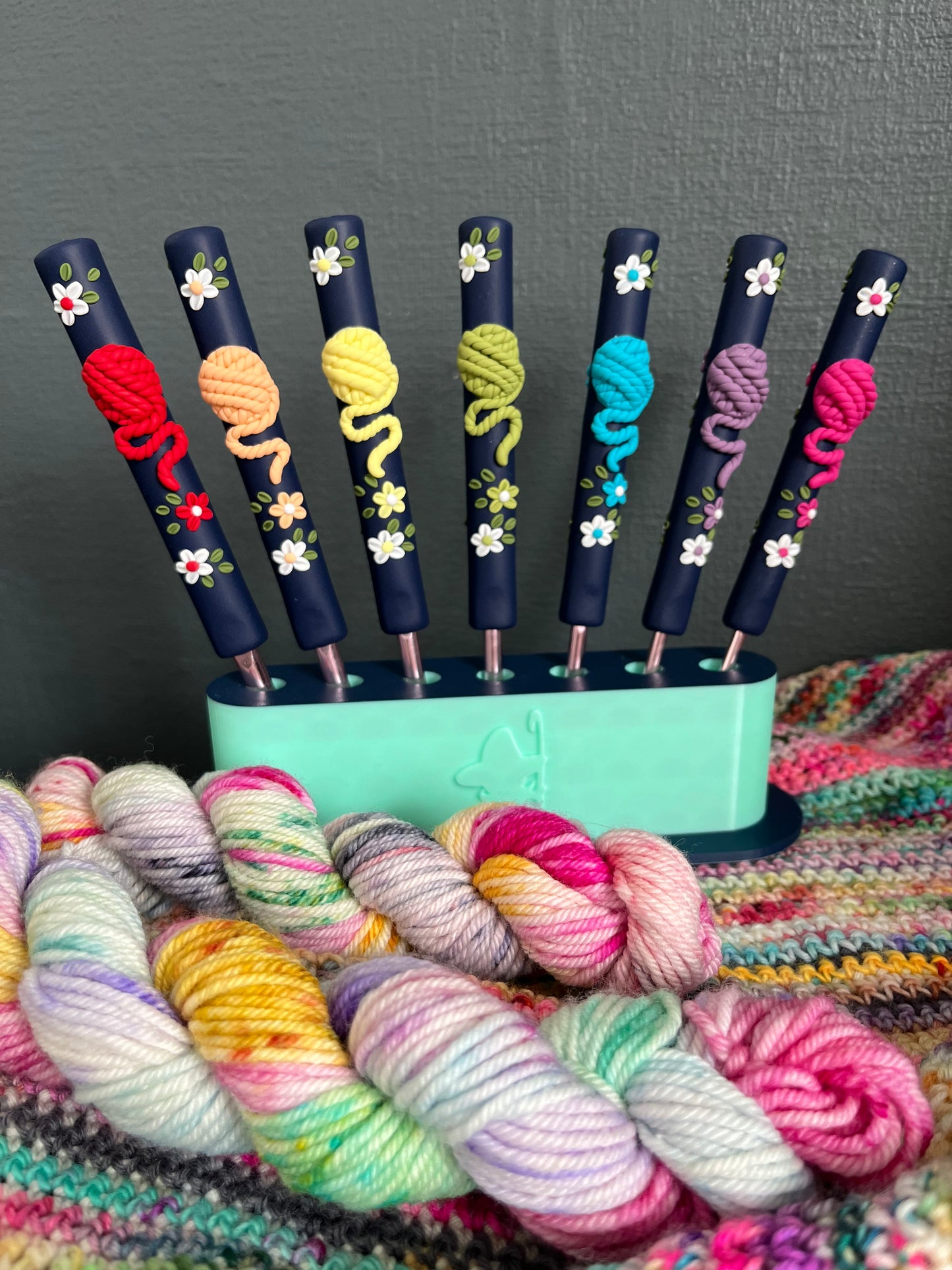 Rainbow yarn ball crochet hook, polymer clay crochet hooks, yarn lover, gift for her, choose your colour