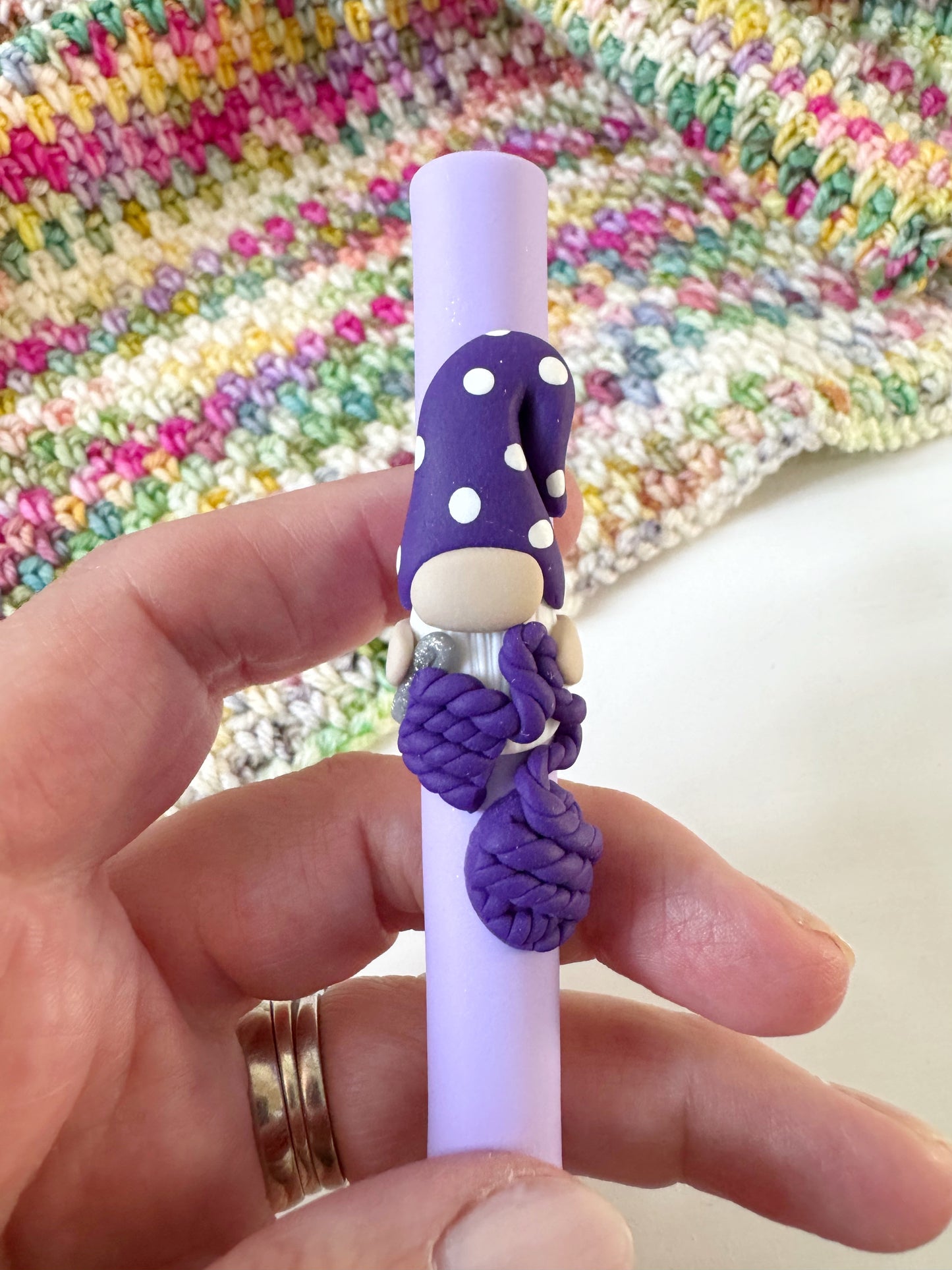Crocheting Gnome Hook, Polymer Clay Crochet Hook