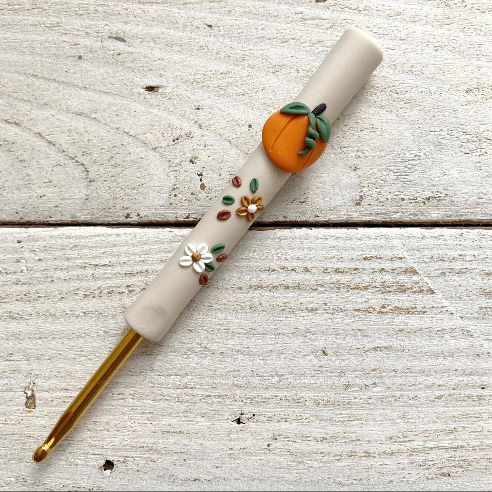 Beige pumpkin polymer clay crochet hook