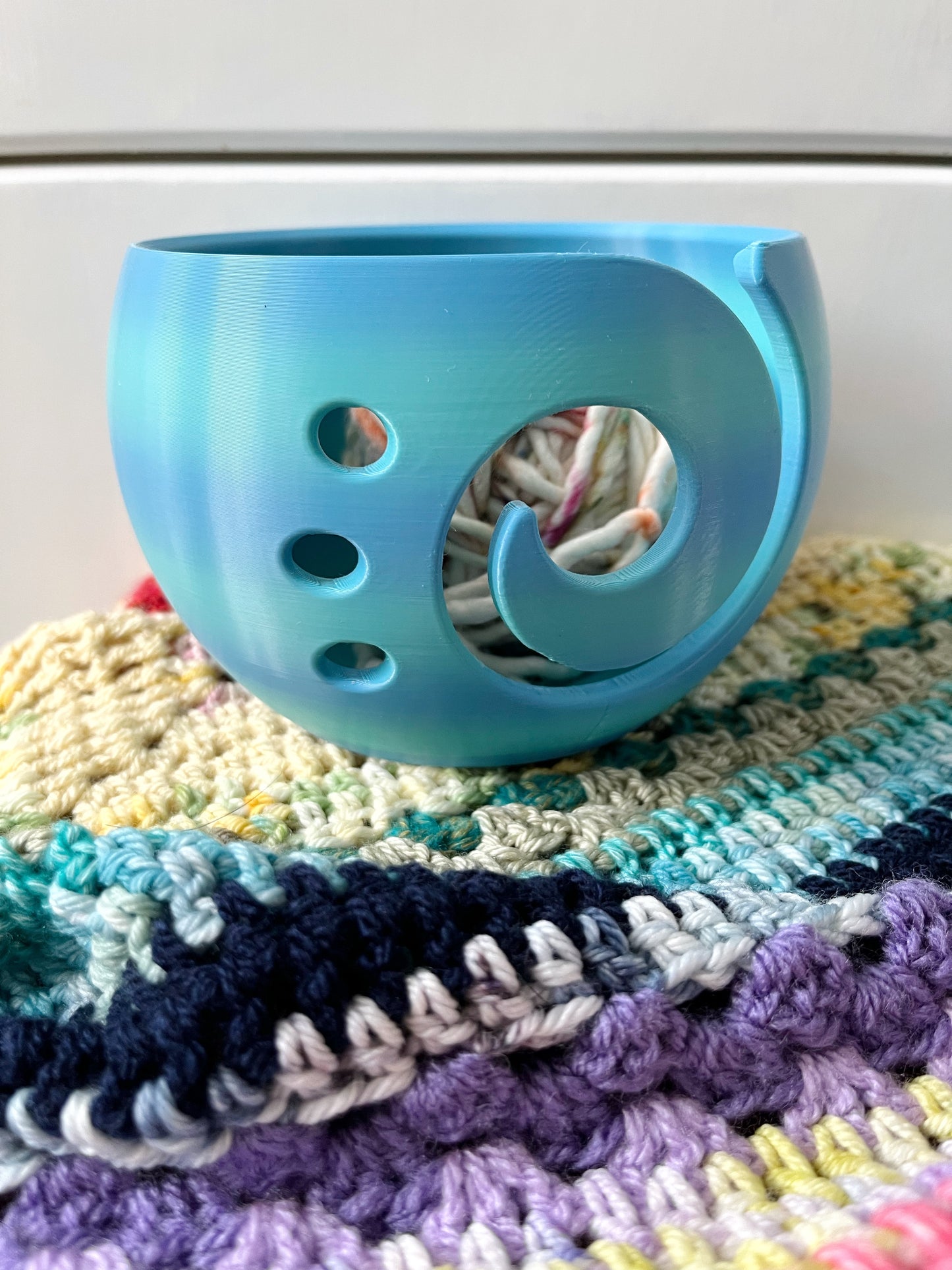 3D Printed Striped Yarn Bowl, Rainbow Yarn Bowl for Knitting and Crochet