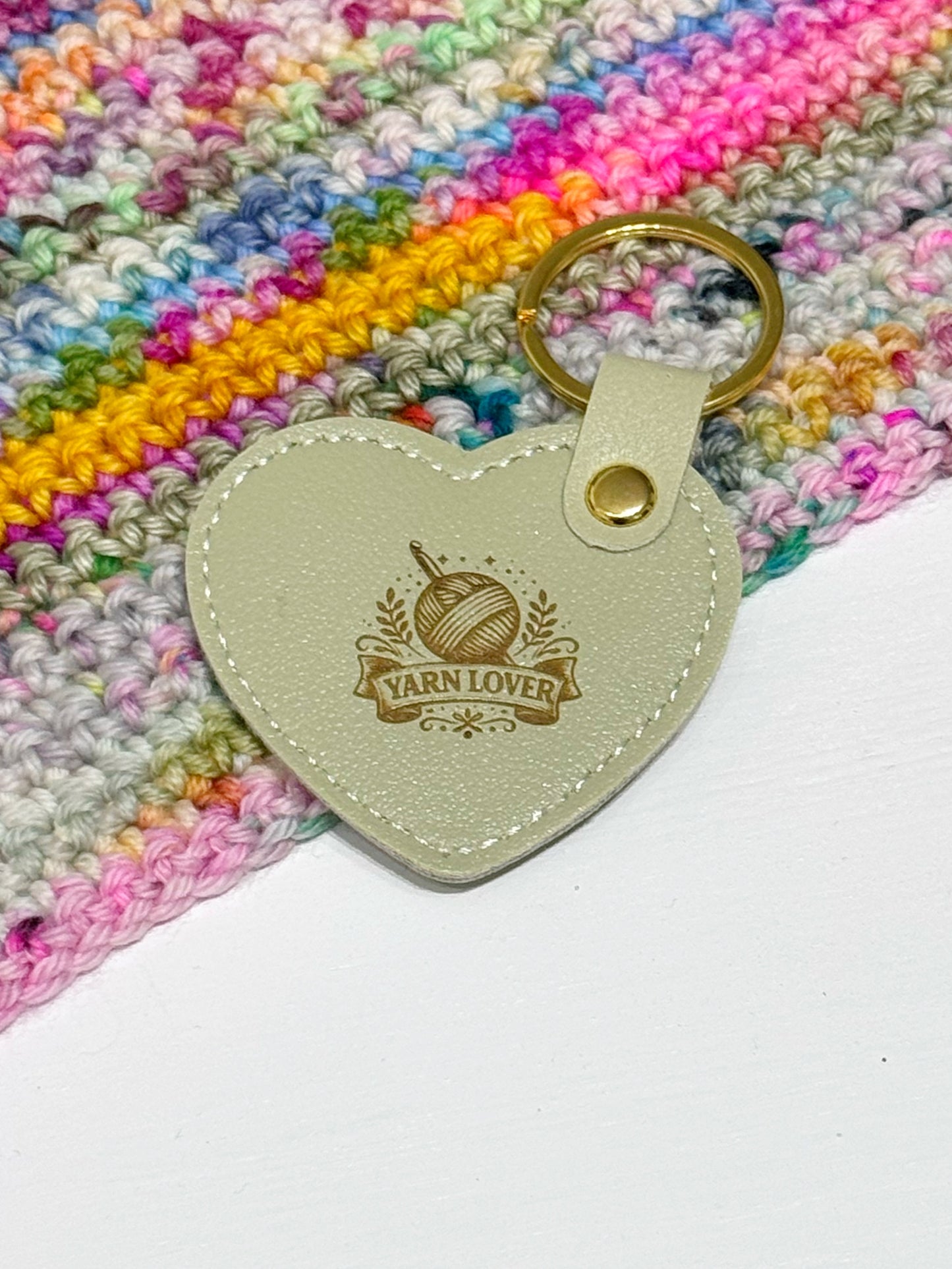 Pale Green Faux Leather Heart Keyring – Yarn Lover Gift