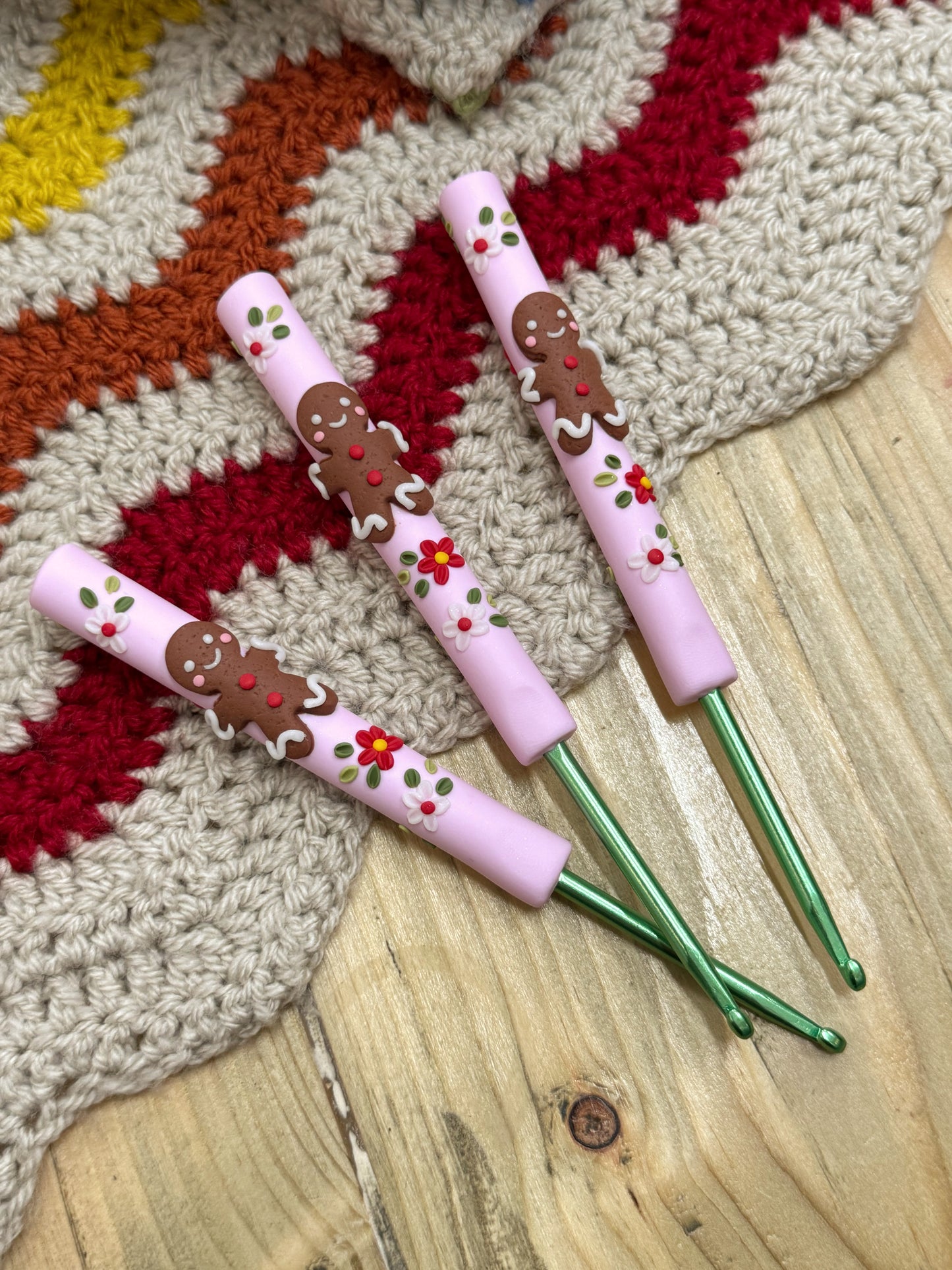 Gingerbread Man Crochet Hook, Polymer Clay Christmas Crochet Hooks