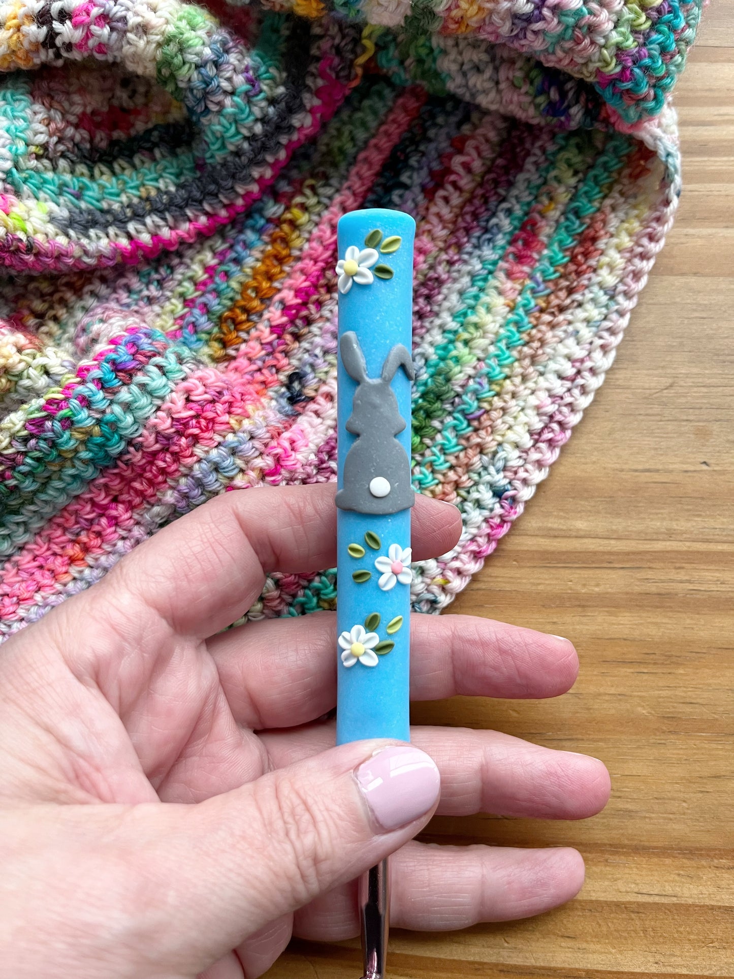 Easter bunny polymer clay crochet hook, ergonomic crochet hooks