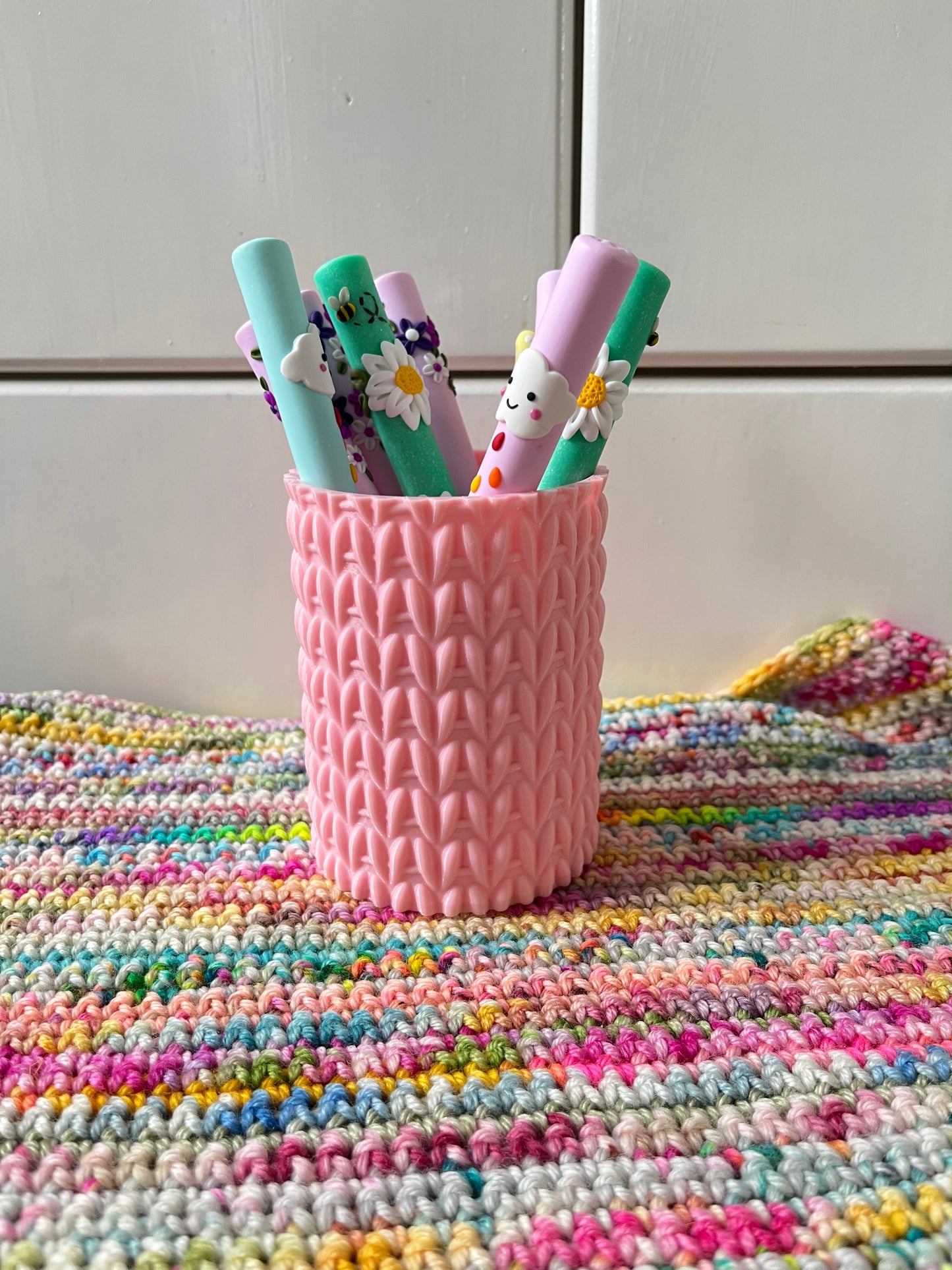 3D Printed Knitted Look Crochet Hook Pot, Crochet Hook Pen Storage Pot, Choose Your Colour